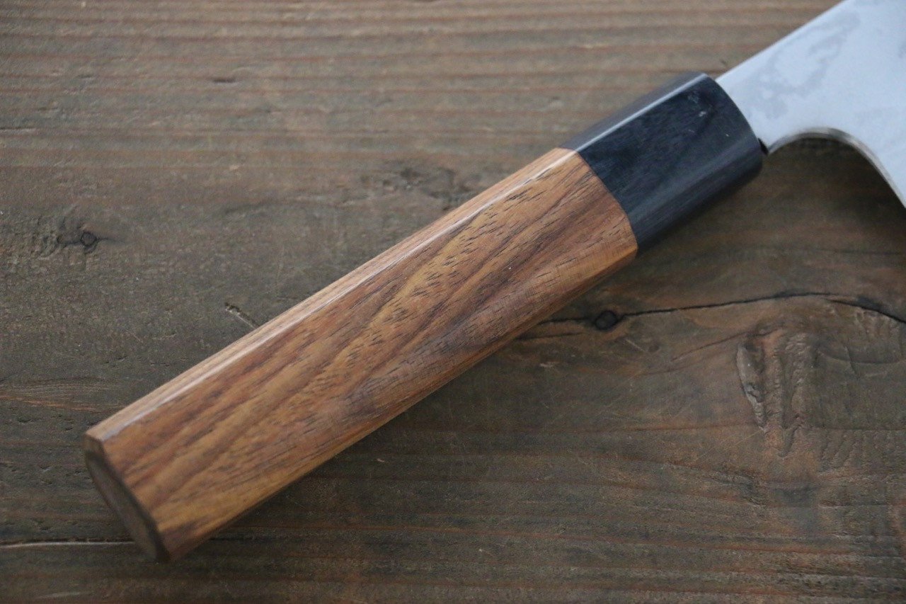 Hideo Kitaoka Blue Steel No.2 Damascus Kakugata Usuba 165mm Shitan Handle - Japanny - Best Japanese Knife