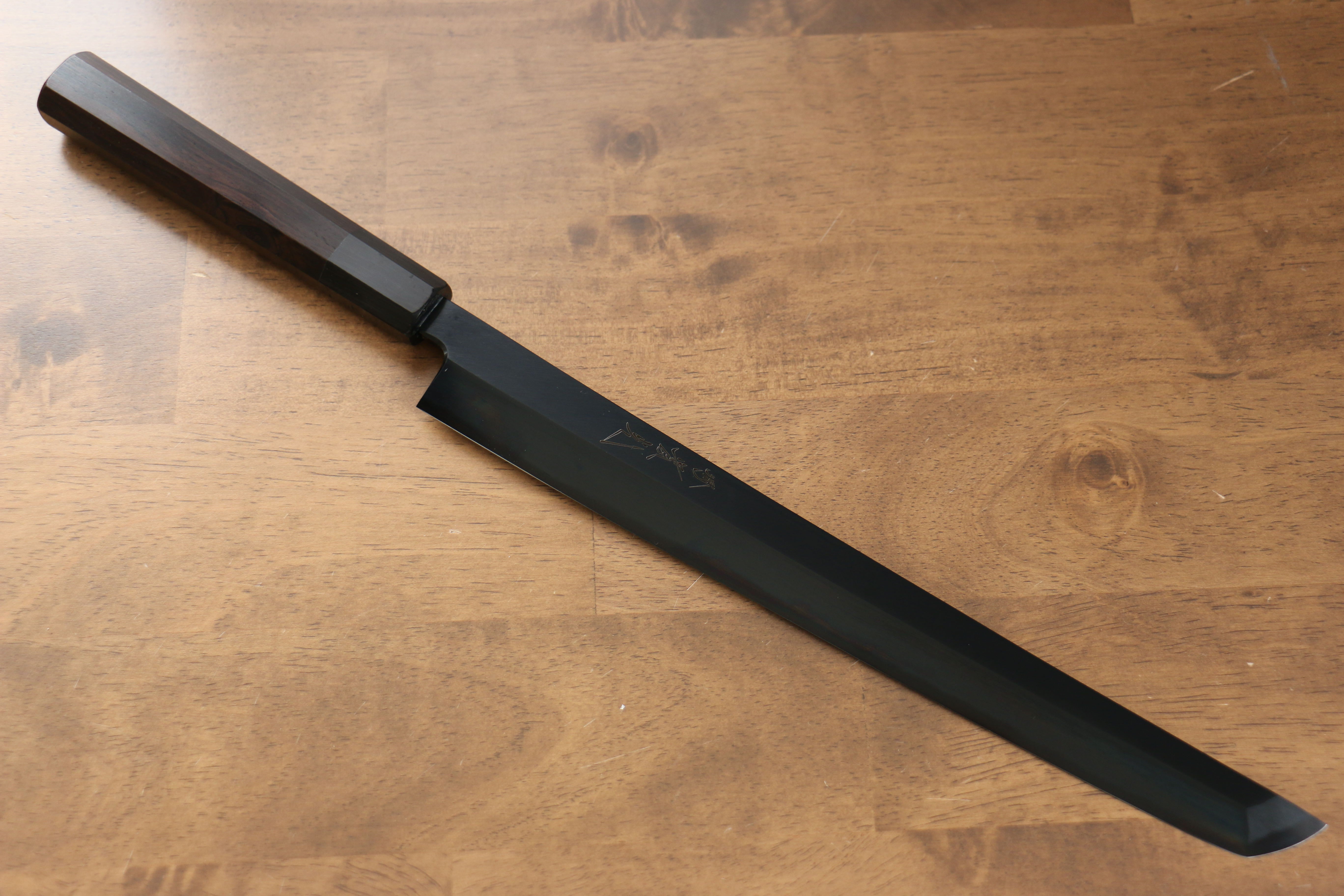 Jikko Ginza White Steel Black dyeing Sakimaru Yanagiba 300mm Ebony Wood Handle - Japanny - Best Japanese Knife