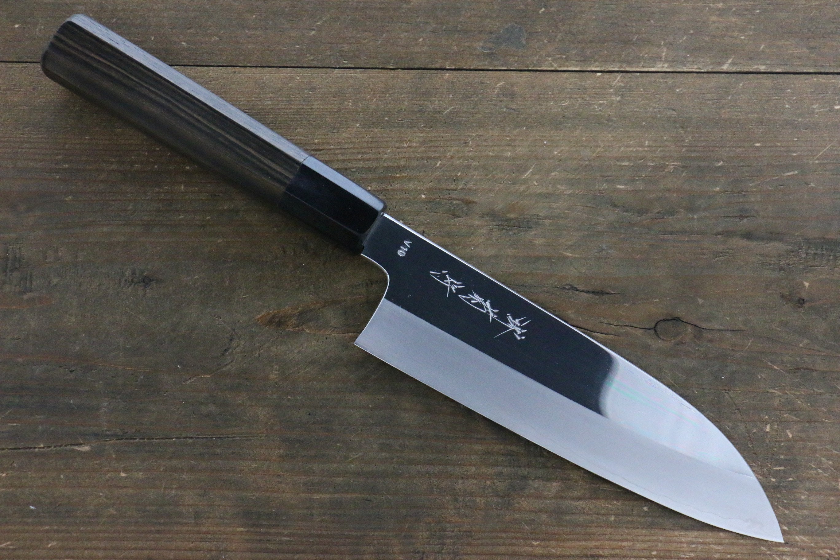 Kikumori VG10 Mirrored Finish Santoku Japanese Chef Knife 180mm with Ebony Handle - Japanny - Best Japanese Knife