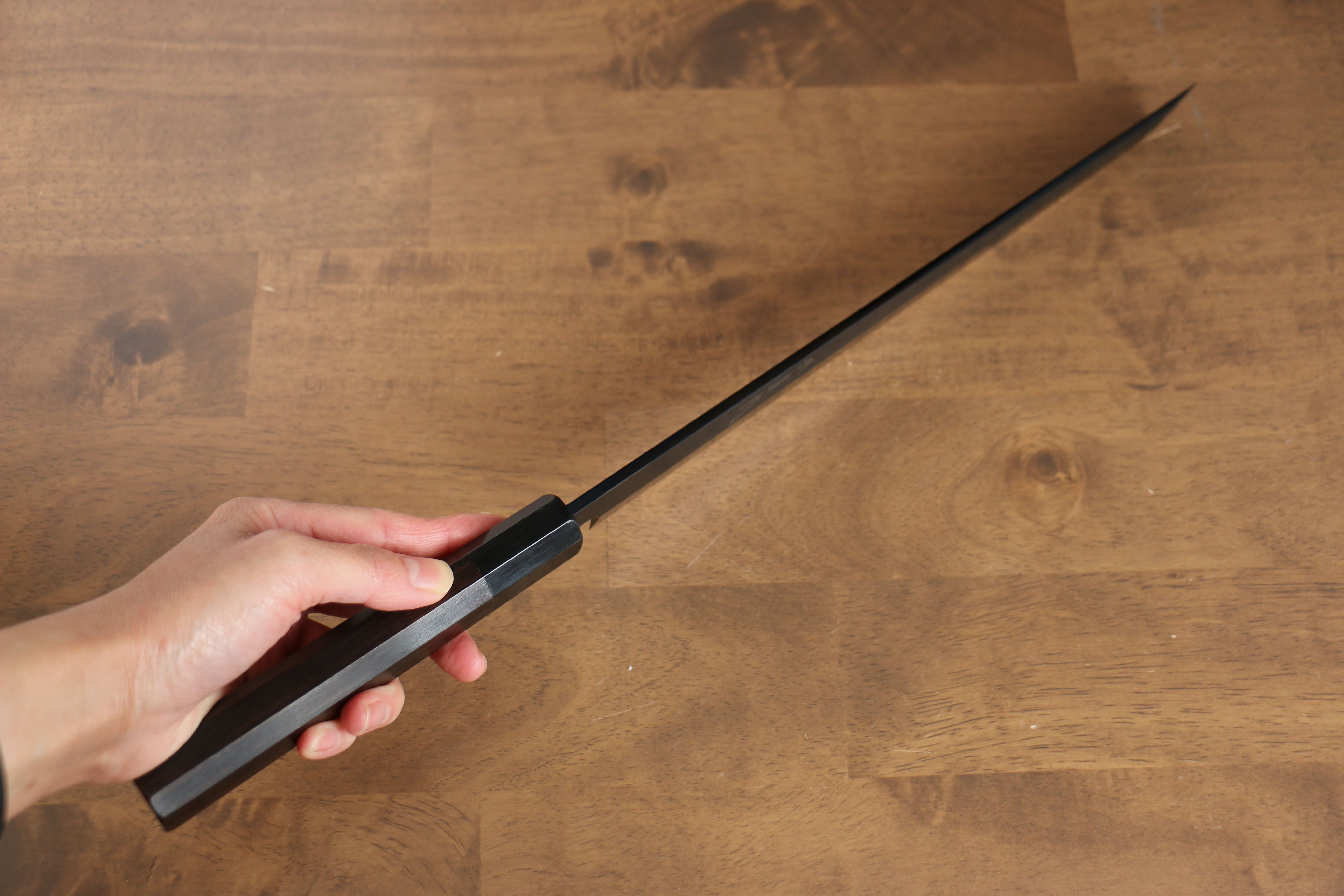 Jikko Ginza White Steel Black dyeing Sakimaru Yanagiba 300mm Ebony Wood Handle - Japanny - Best Japanese Knife