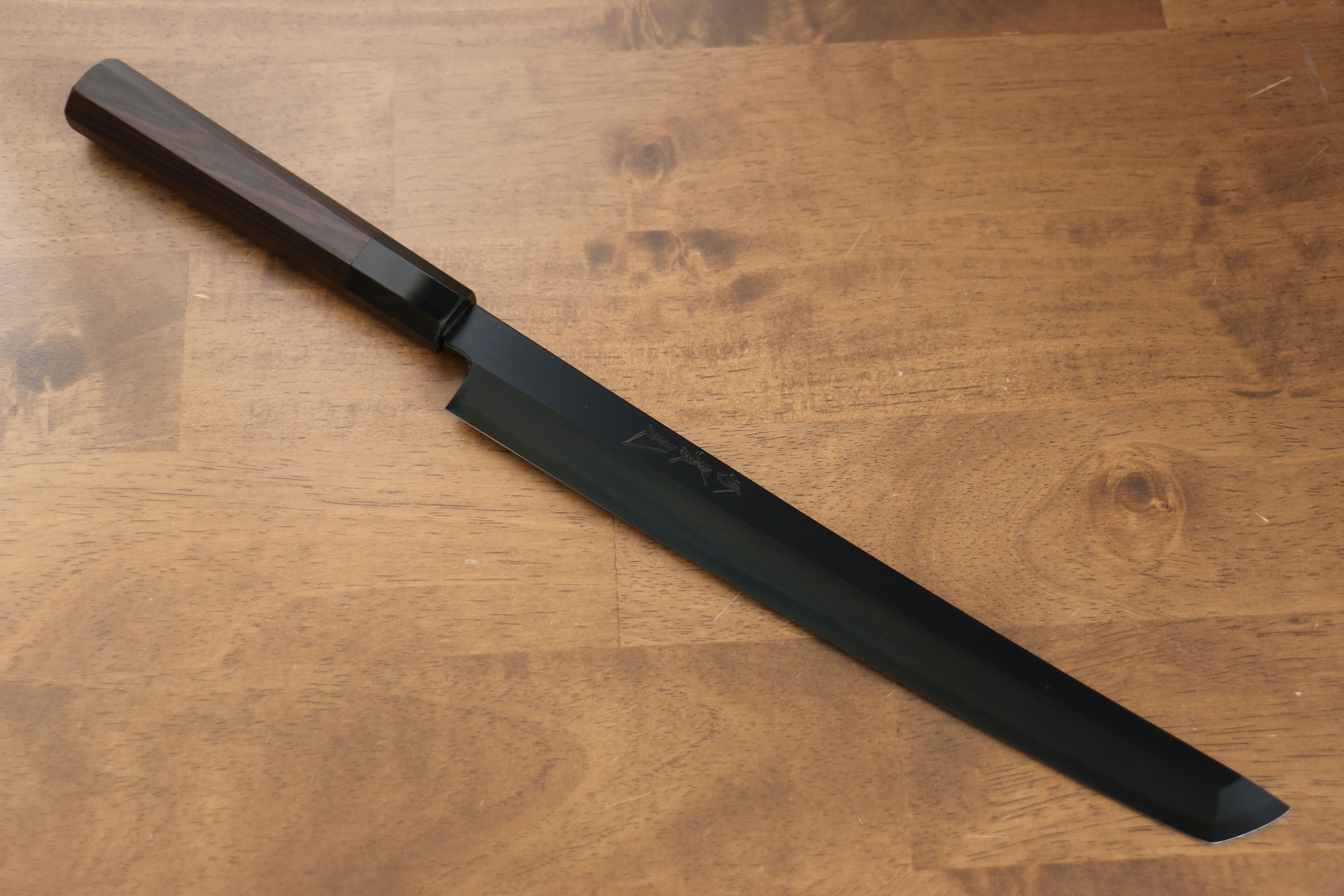 Jikko Ginza White Steel Black dyeing Sakimaru Yanagiba 270mm Ebony Wood Handle - Japanny - Best Japanese Knife
