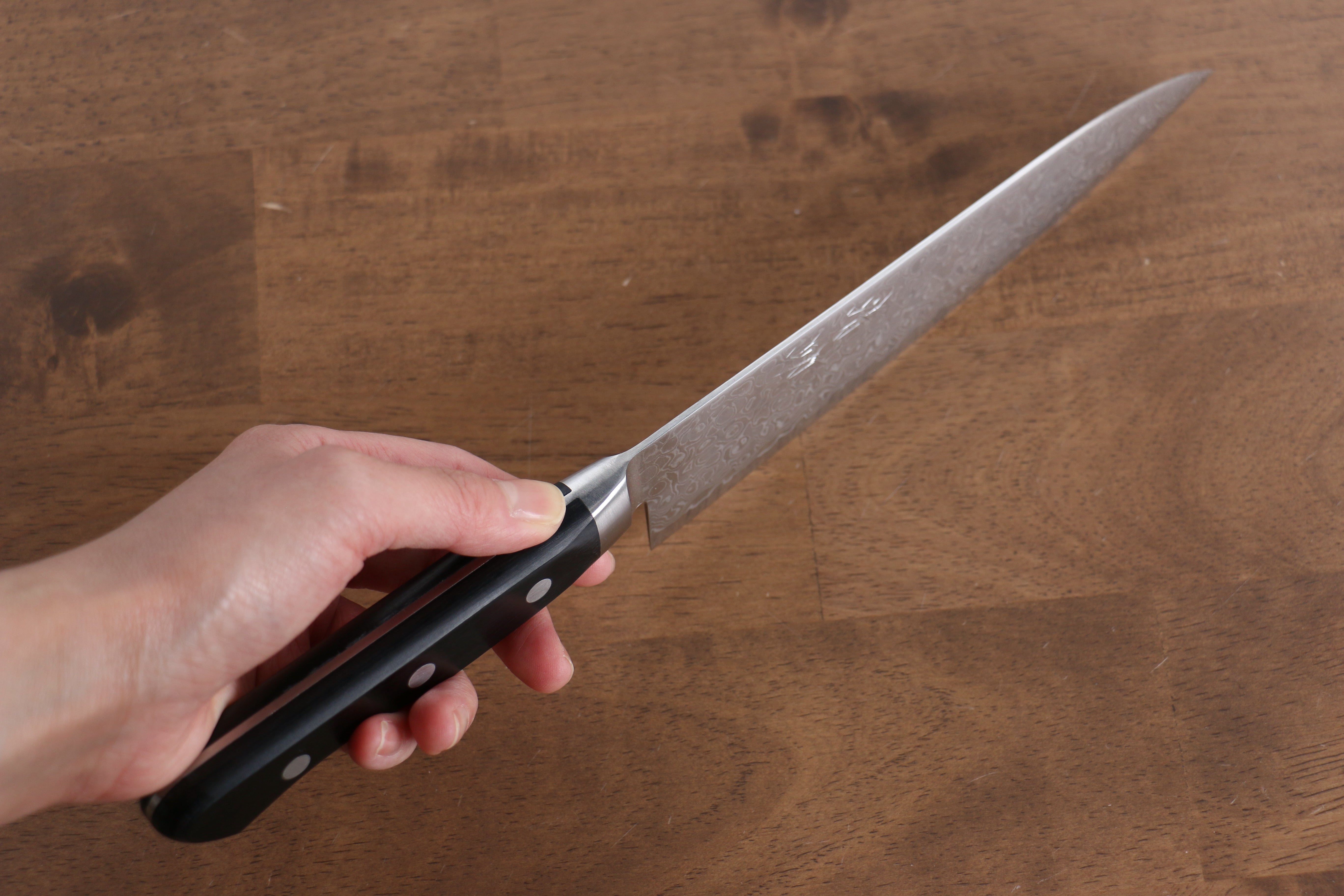 Seisuke AUS10 45 Layer Mirrored Finish Damascus Gyuto 180mm Black Pakka wood Handle - Japanny - Best Japanese Knife