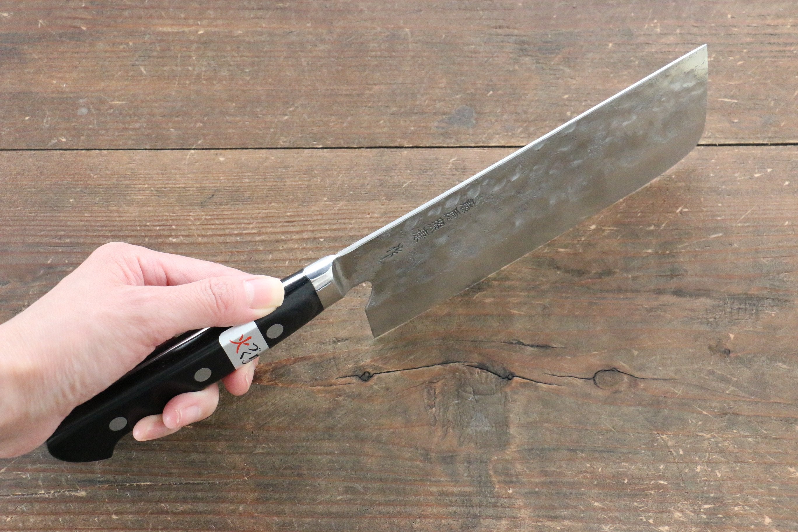 Fujiwara Teruyasu Fujiwara Teruyasu Maboroshi White Steel No.1 Nashiji Hammered Nakiri 165mm with Black Pakka wood Handle - Japanny - Best Japanese Knife