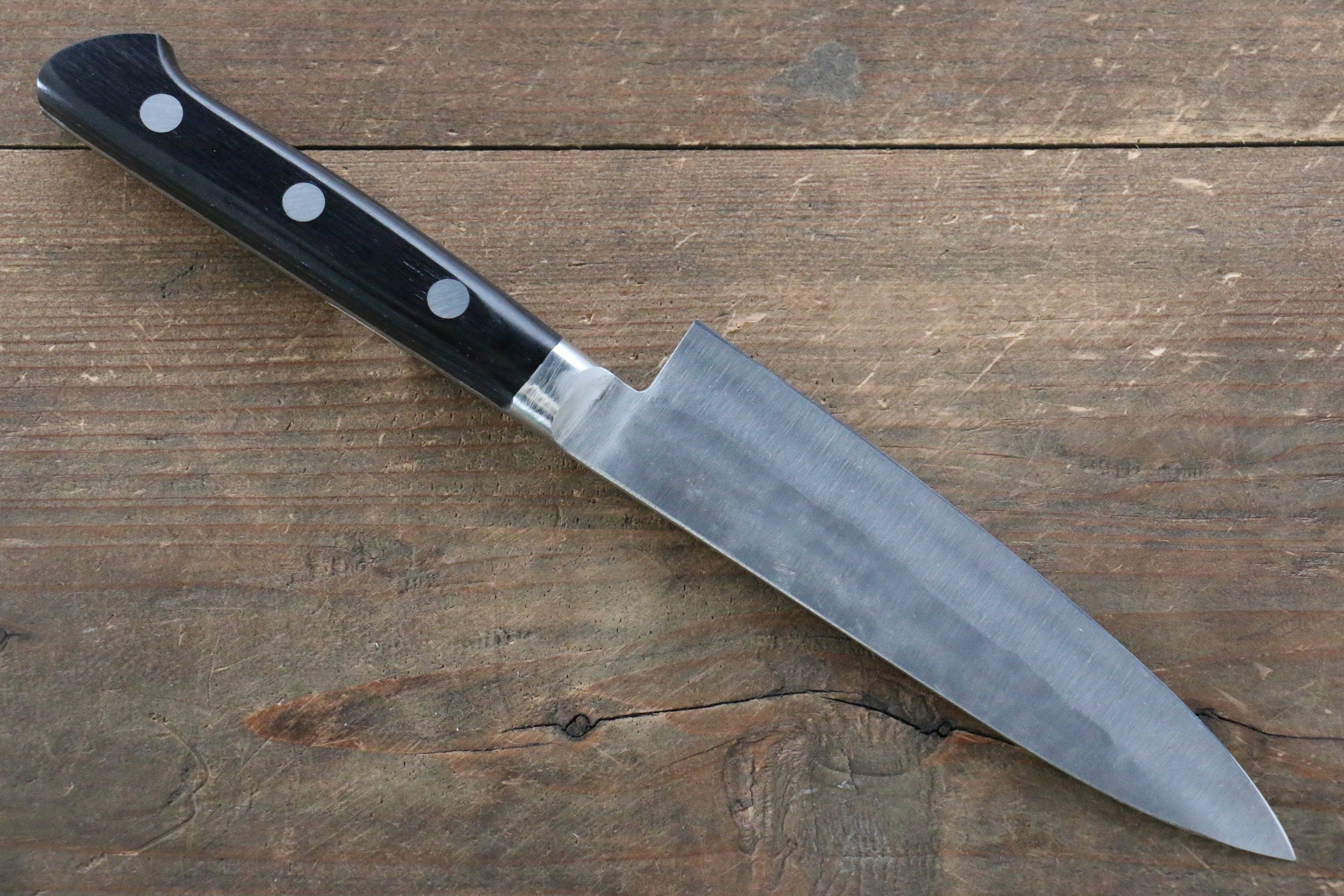 Fujiwara Teruyasu Fujiwara Teruyasu Maboroshi White Steel No.1 Nashiji Hammered Petty-Utility 130mm with Black Pakka wood Handle - Japanny - Best Japanese Knife