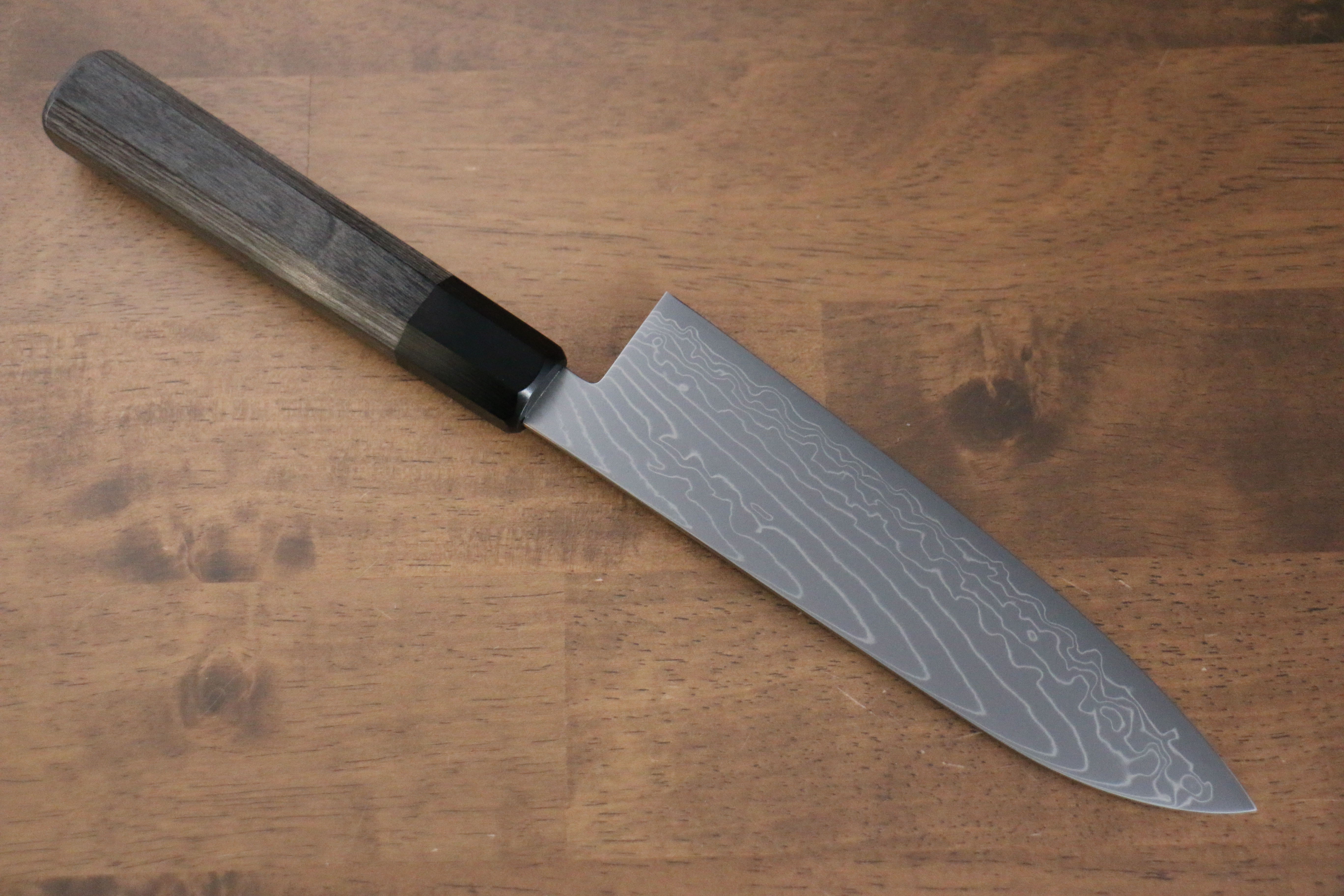 Kajin Cobalt Special Steel Damascus Santoku 180mm Gray Pakka wood Handle - Japanny - Best Japanese Knife