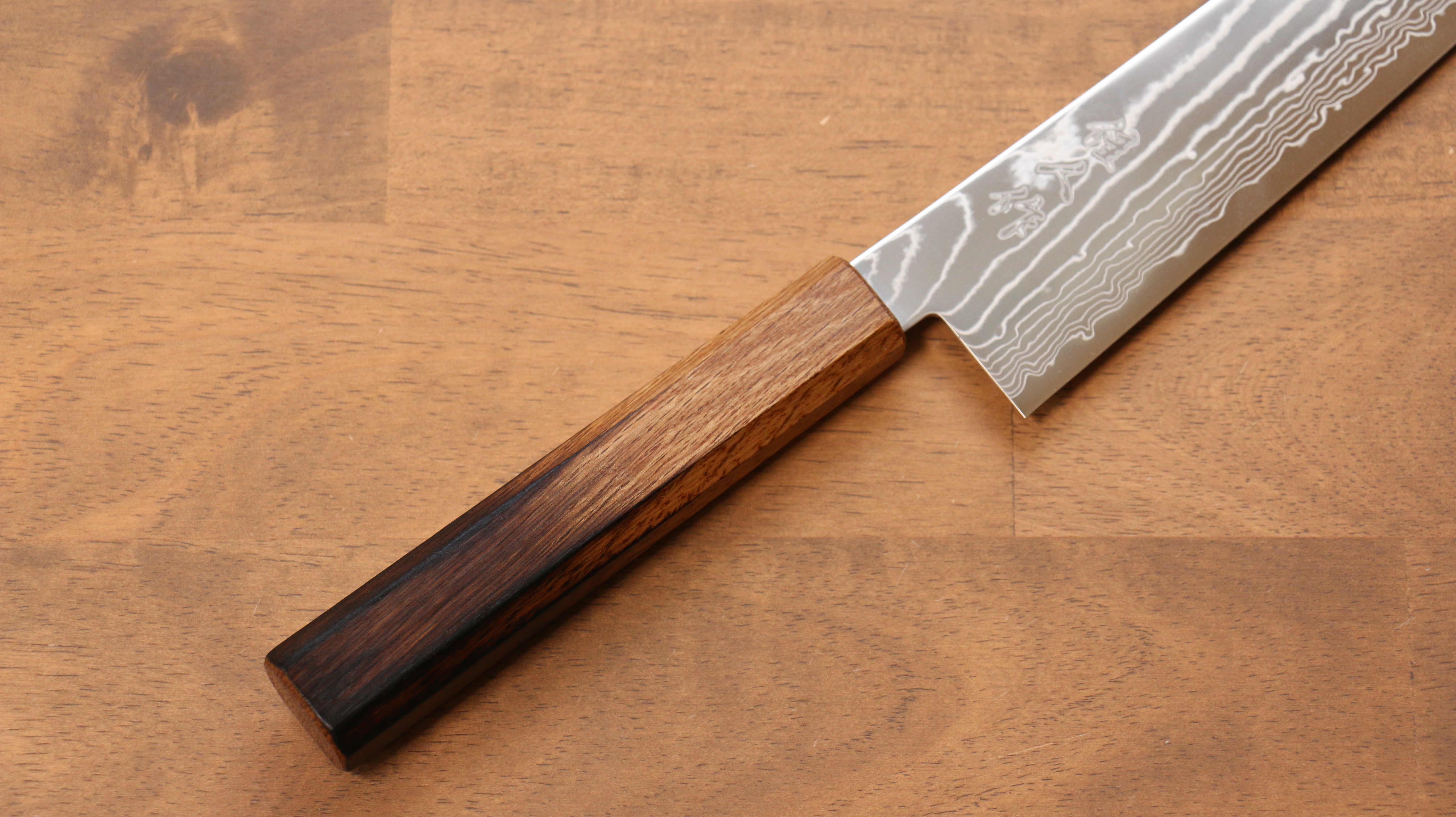 Kajin Cobalt Special Steel Damascus Gyuto 240mm Burnt Oak (Mehakkaku) Handle - Japanny - Best Japanese Knife