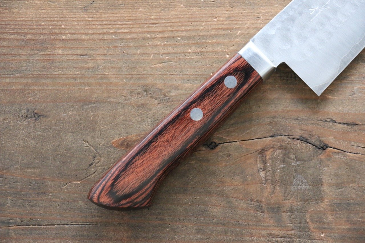Kunihira Tanzo VG1 Hammered Santoku 170mm Mahogany Handle - Japanny - Best Japanese Knife