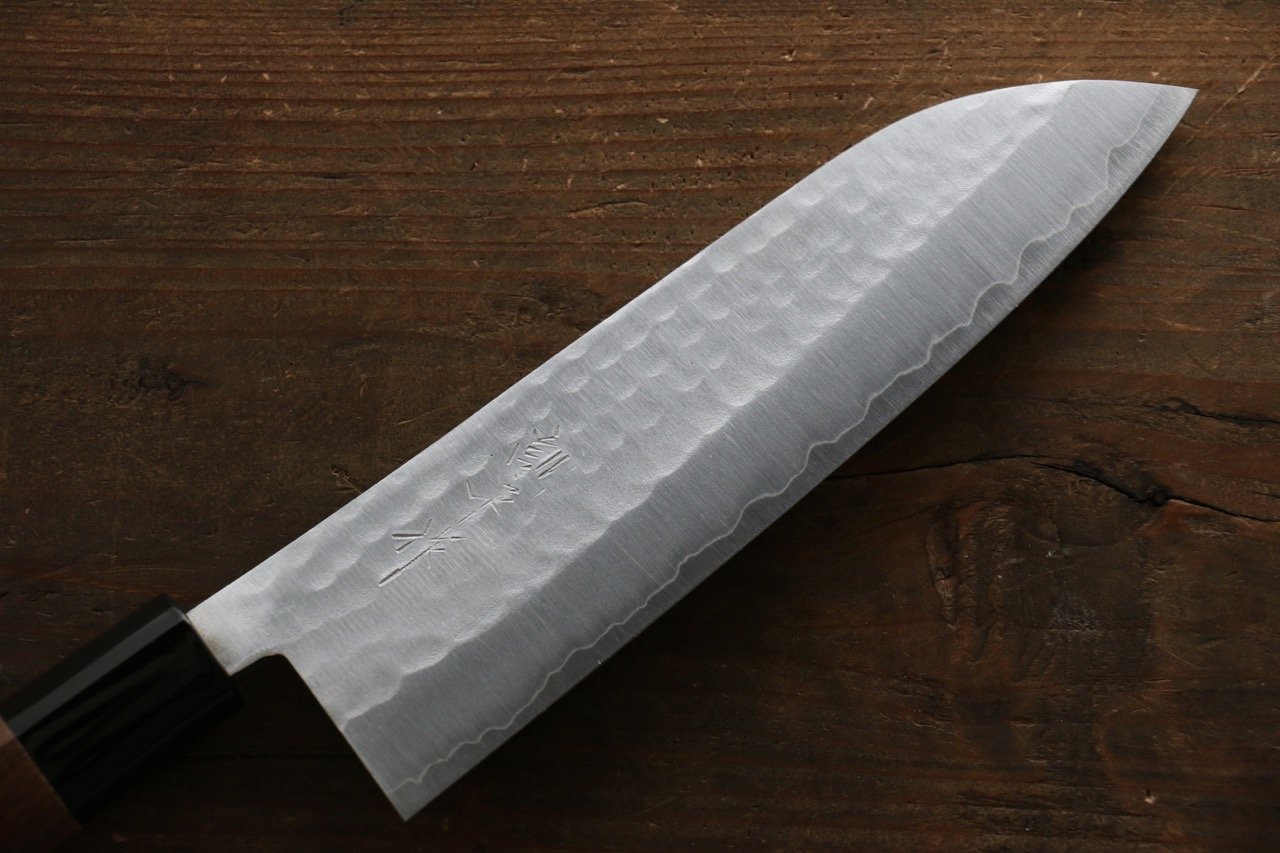 Kunihira Tanzo VG1 Hammered Santoku 170mm Walnut Handle - Japanny - Best Japanese Knife