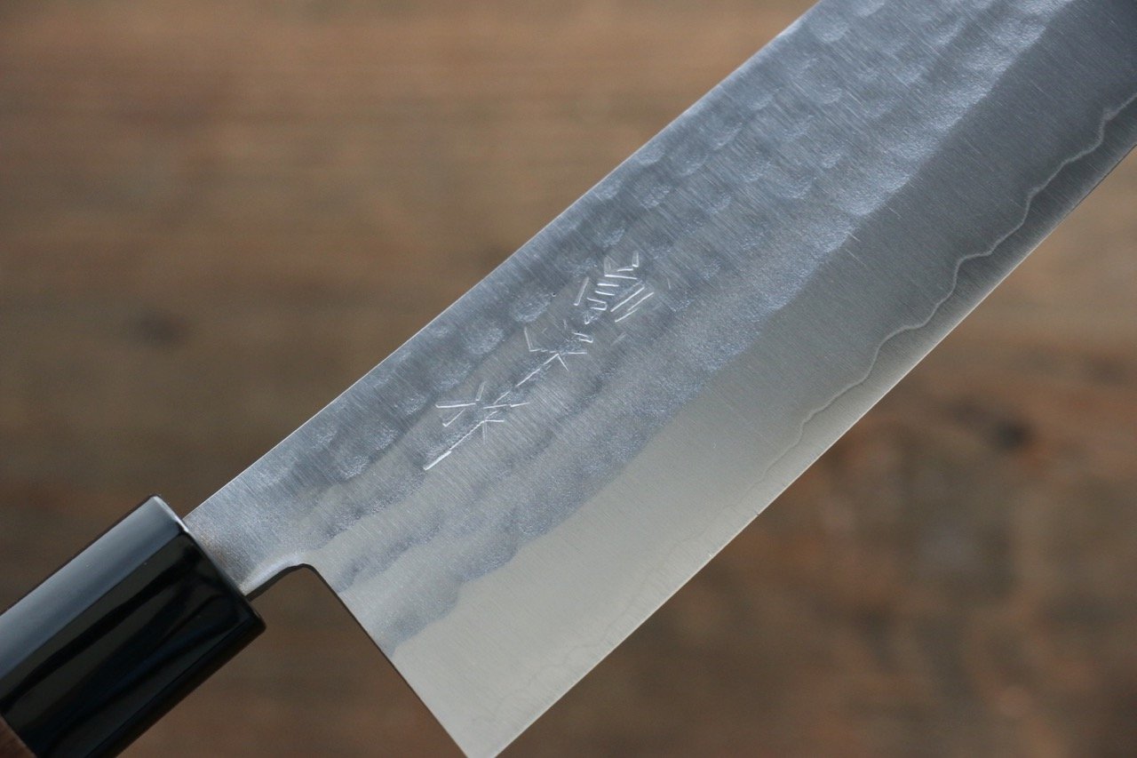 Kunihira Tanzo VG1 Hammered Santoku 170mm Walnut Handle - Japanny - Best Japanese Knife