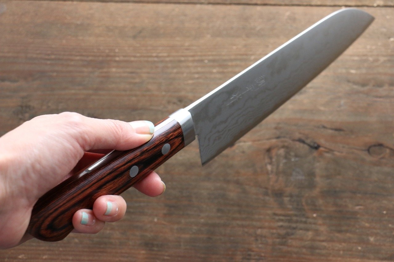 Kunihira Tanzo VG1 Damascus Santoku 170mm Mahogany Handle - Japanny - Best Japanese Knife