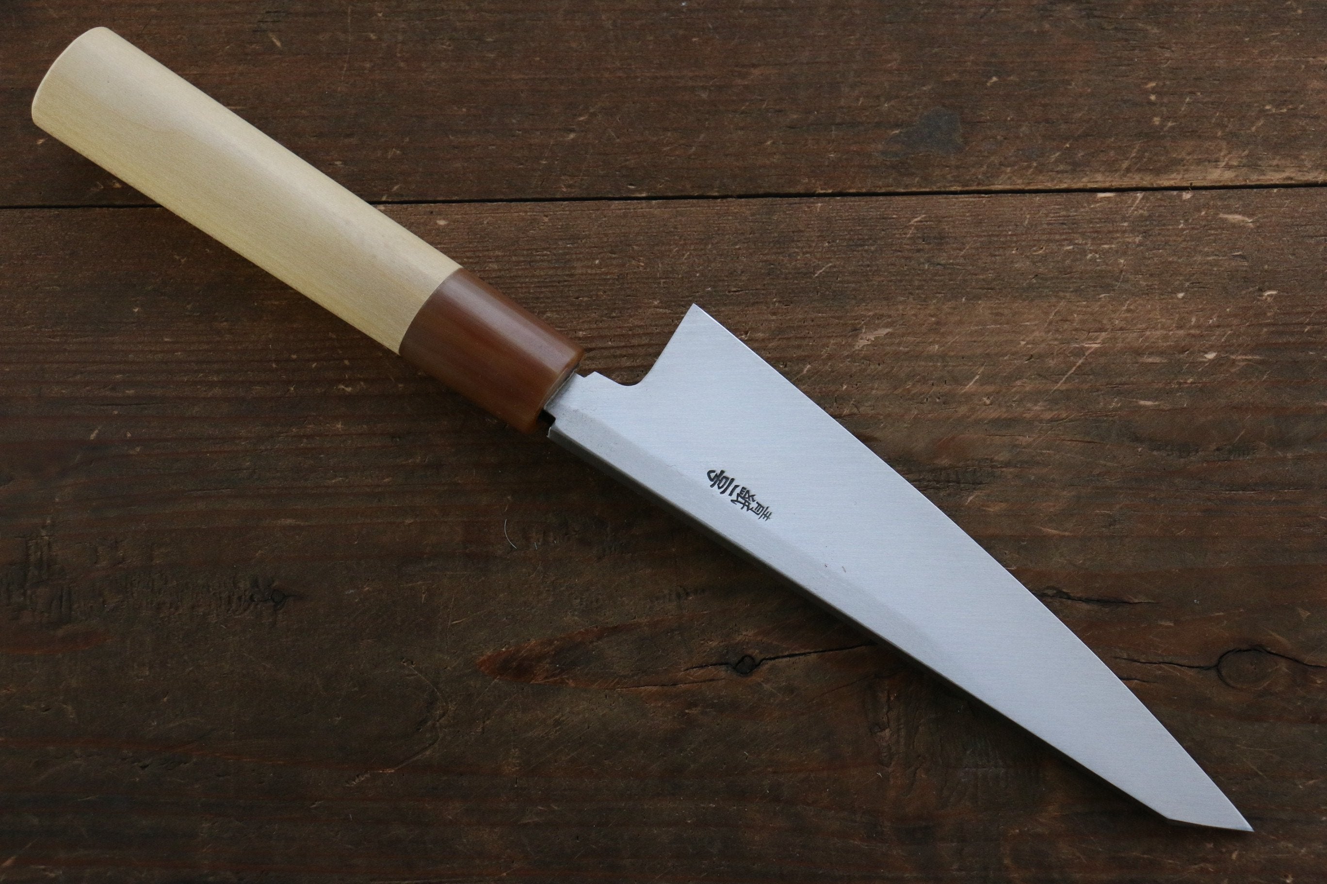 Hideo Kitaoka Blue Steel No.2 Damascus Honesuki Boning 150mm with Magnolia Handle - Japanny - Best Japanese Knife