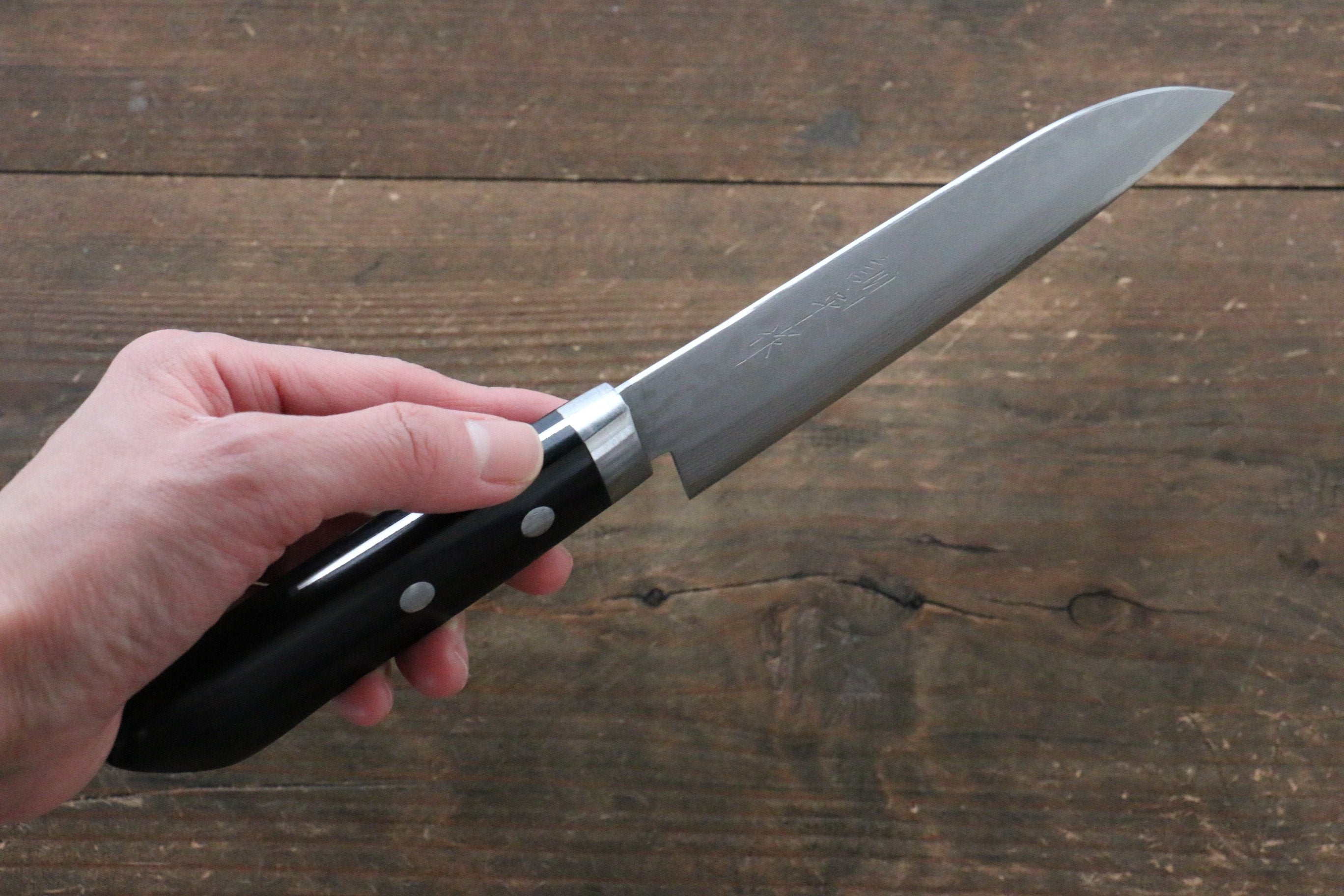 Kunihira Sairyu VG10 Damascus Small Santoku 135mm Black Pakka wood Handle - Japanny - Best Japanese Knife