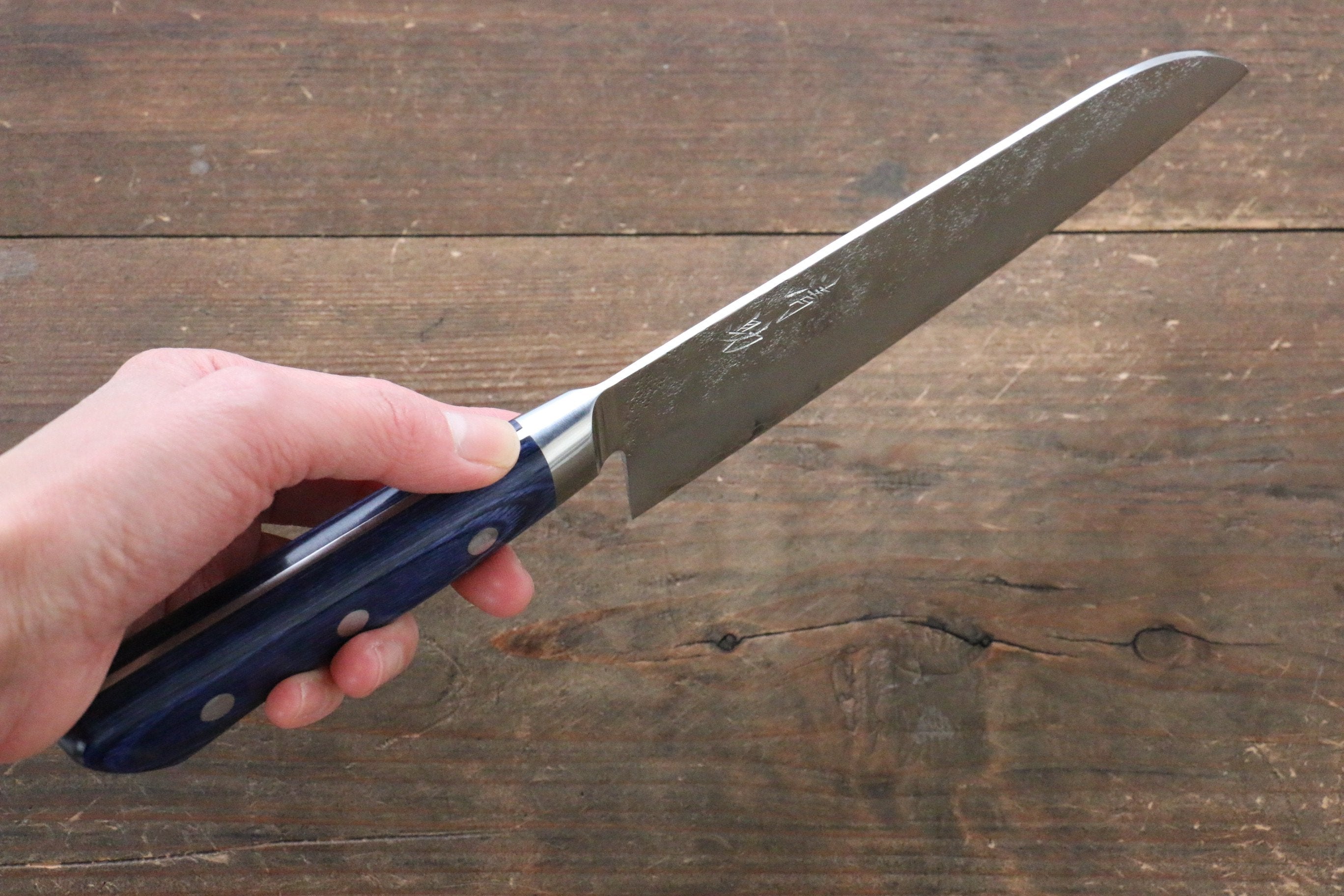 Seisuke Aonashi AUS10 3 Layer Nashiji Santoku 170mm Blue Pakka wood Handle - Japanny - Best Japanese Knife