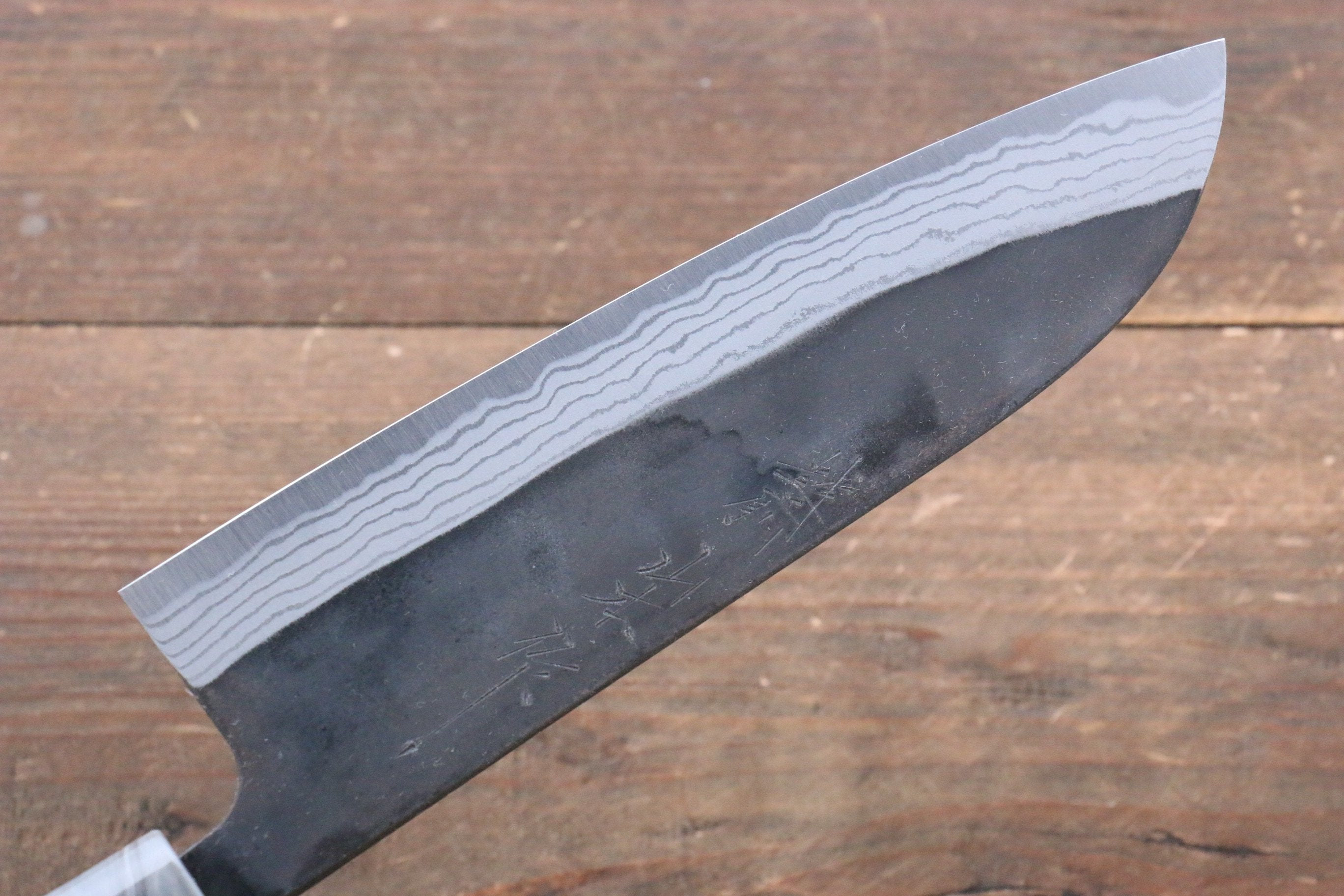 Nao Yamamoto White Steel No.2 Kurouchi Damascus Santoku 170mm American Cherry Handle - Japanny - Best Japanese Knife