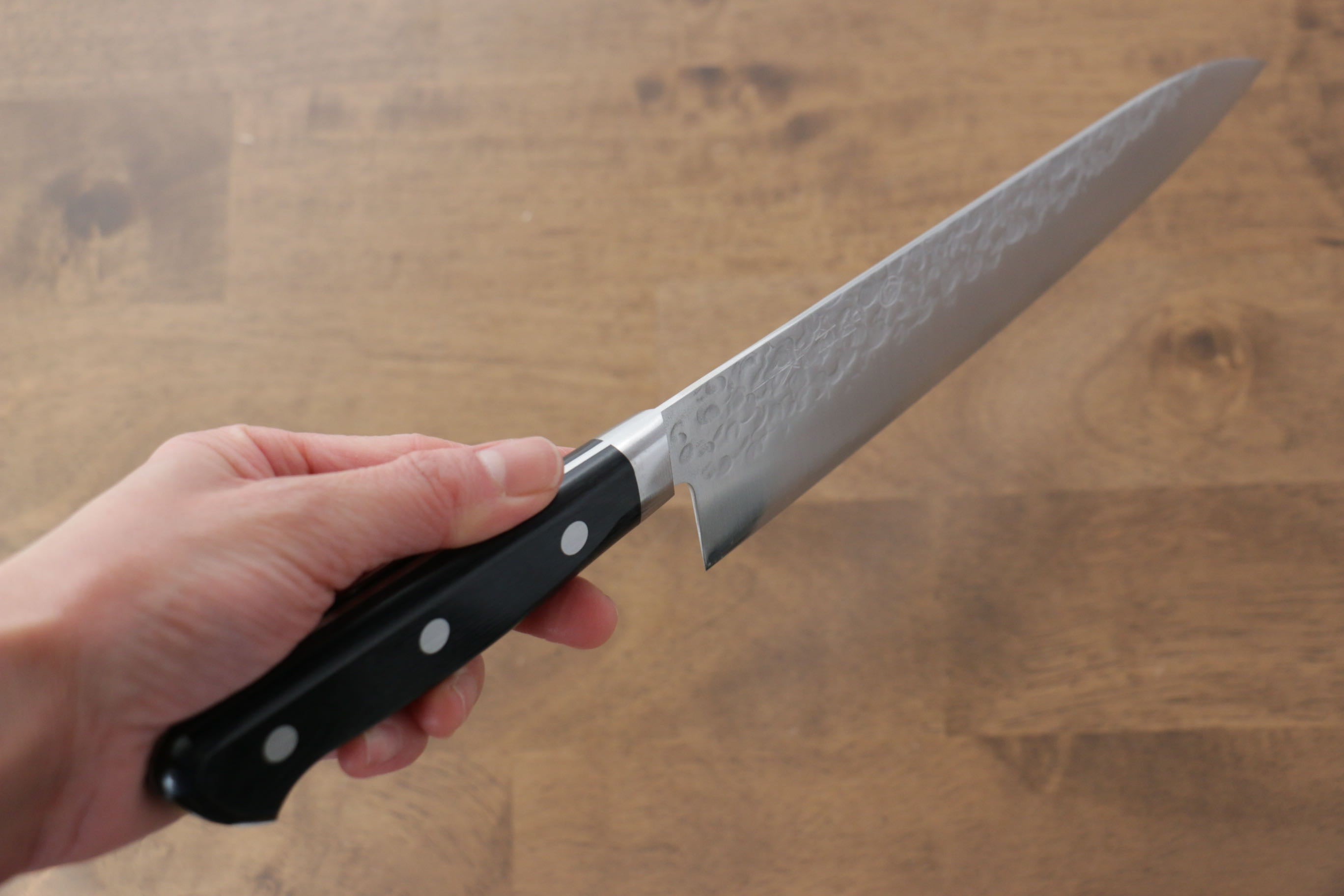 Takamura Knives VG10 Hammered Gyuto 210mm Black Pakka wood Handle - Japanny - Best Japanese Knife