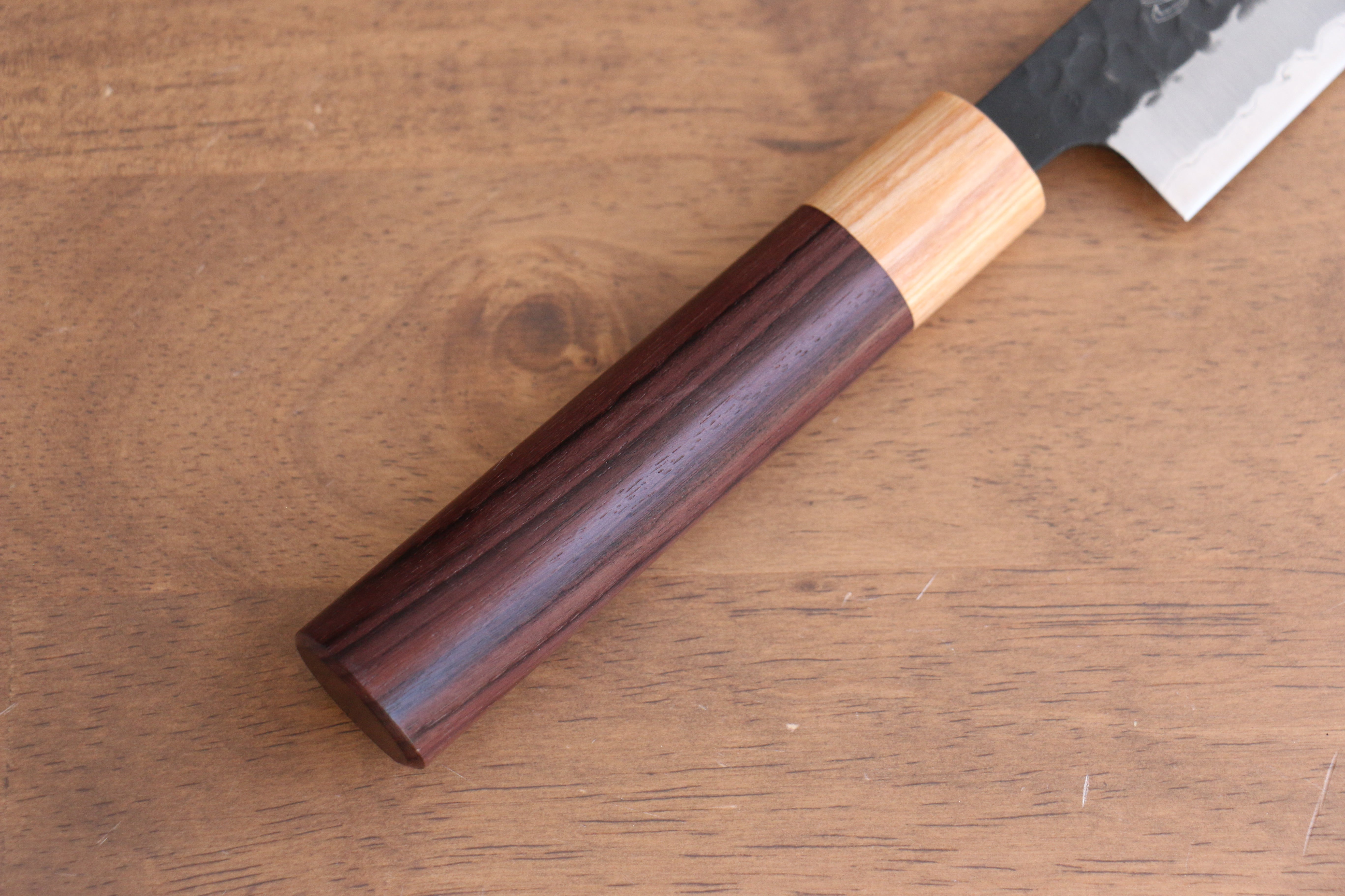 Seisuke Kokubyaku Blue Super Hammered Kurouchi Sujihiki 240mm Shitan Handle - Japanny - Best Japanese Knife