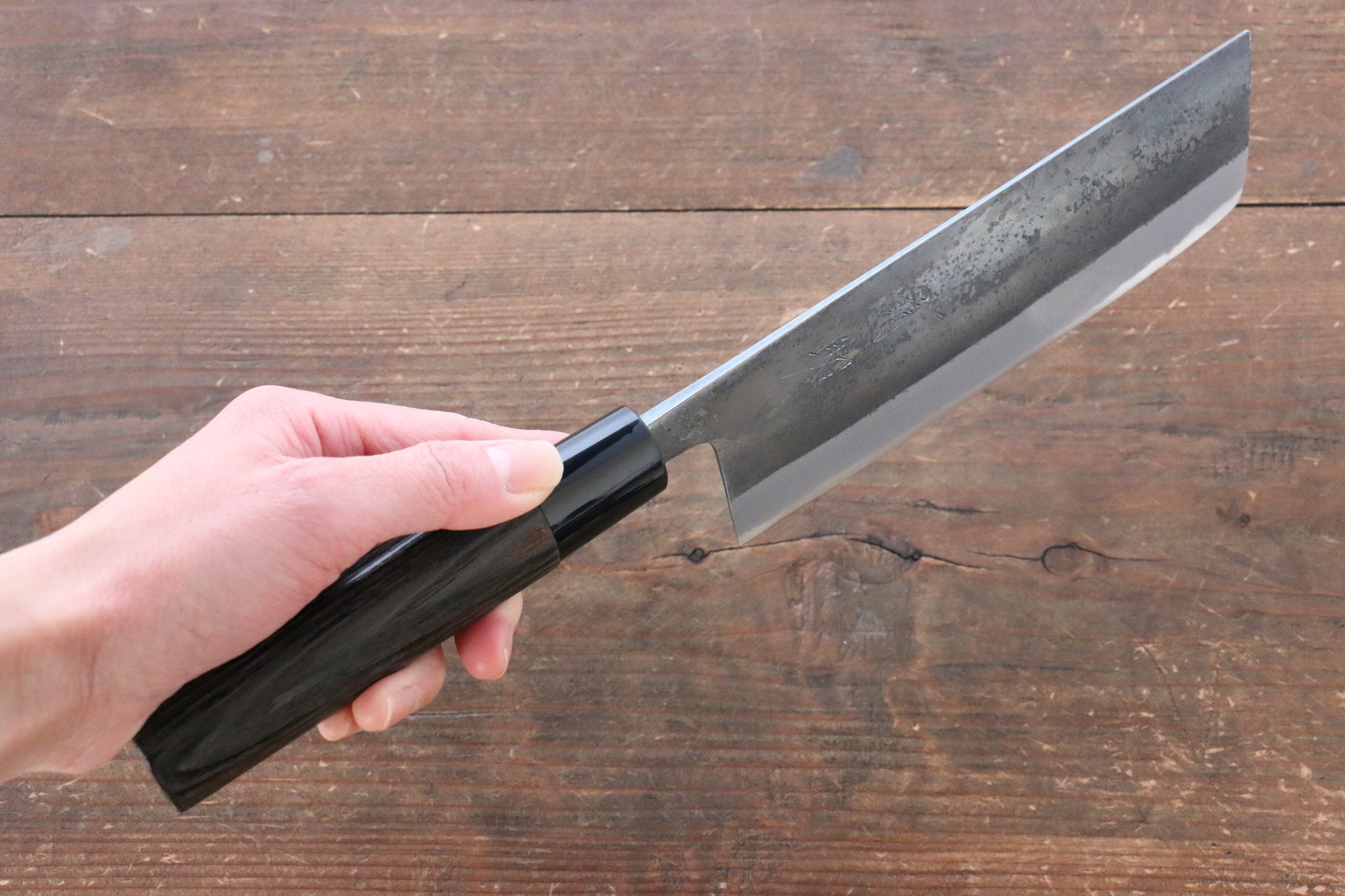 Seisuke White Steel Kurouchi Nakiri 165mm Burnt Chestnut Handle - Japanny - Best Japanese Knife