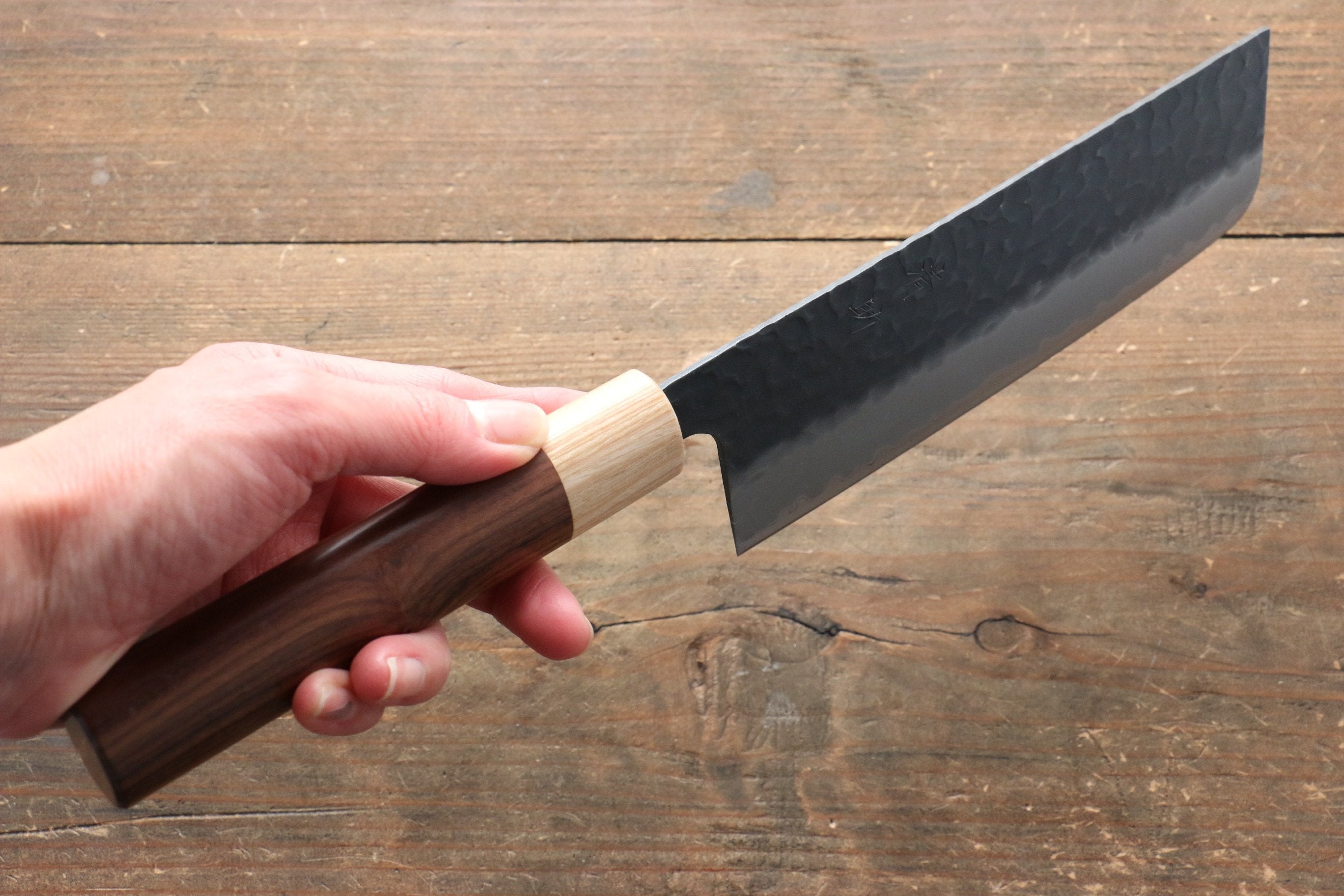 Seisuke Kokubyaku Blue Super Hammered Nakiri 165mm Morado Handle - Japanny - Best Japanese Knife