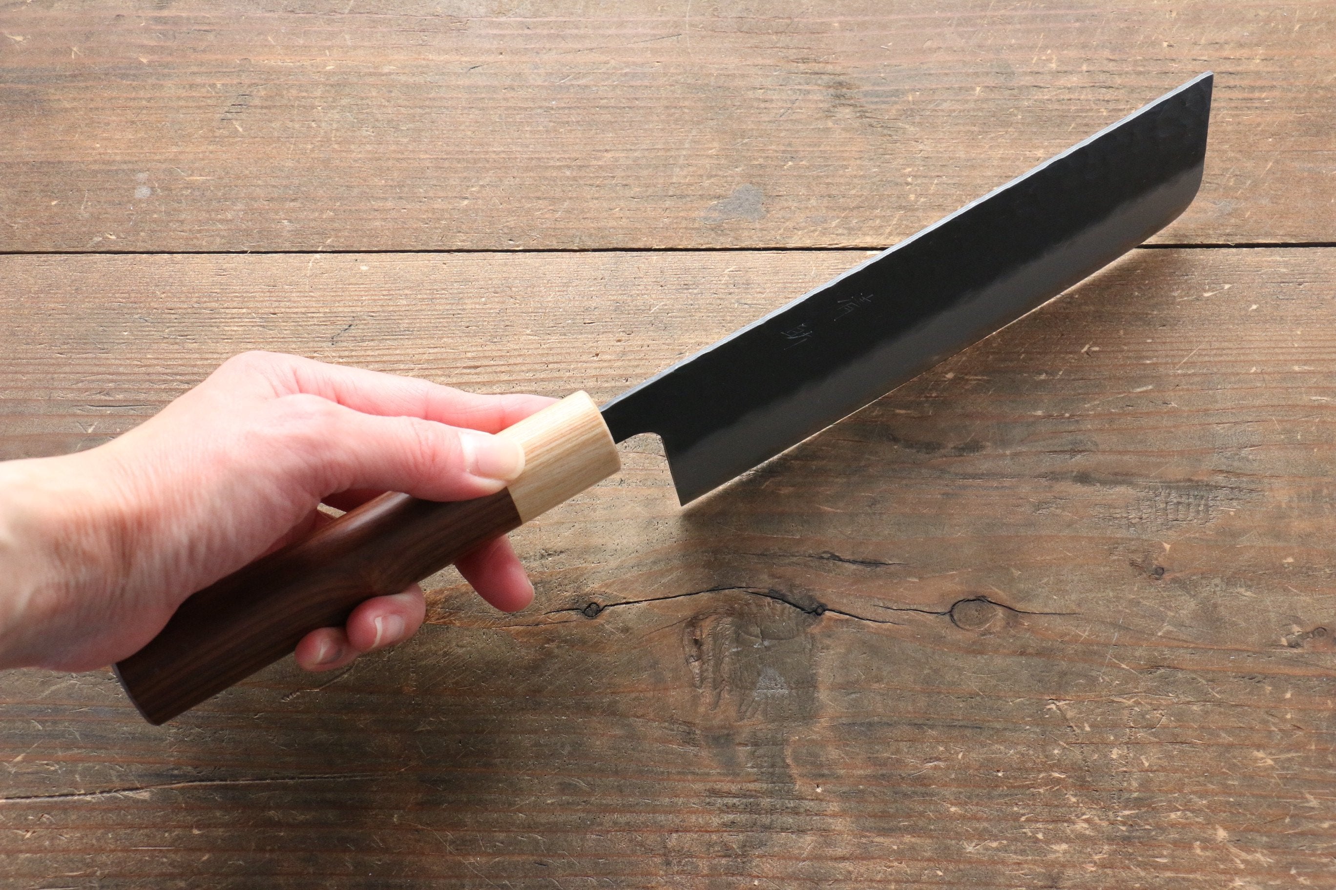 Seisuke Kokubyaku Blue Super Hammered Nakiri 165mm Morado Handle - Japanny - Best Japanese Knife