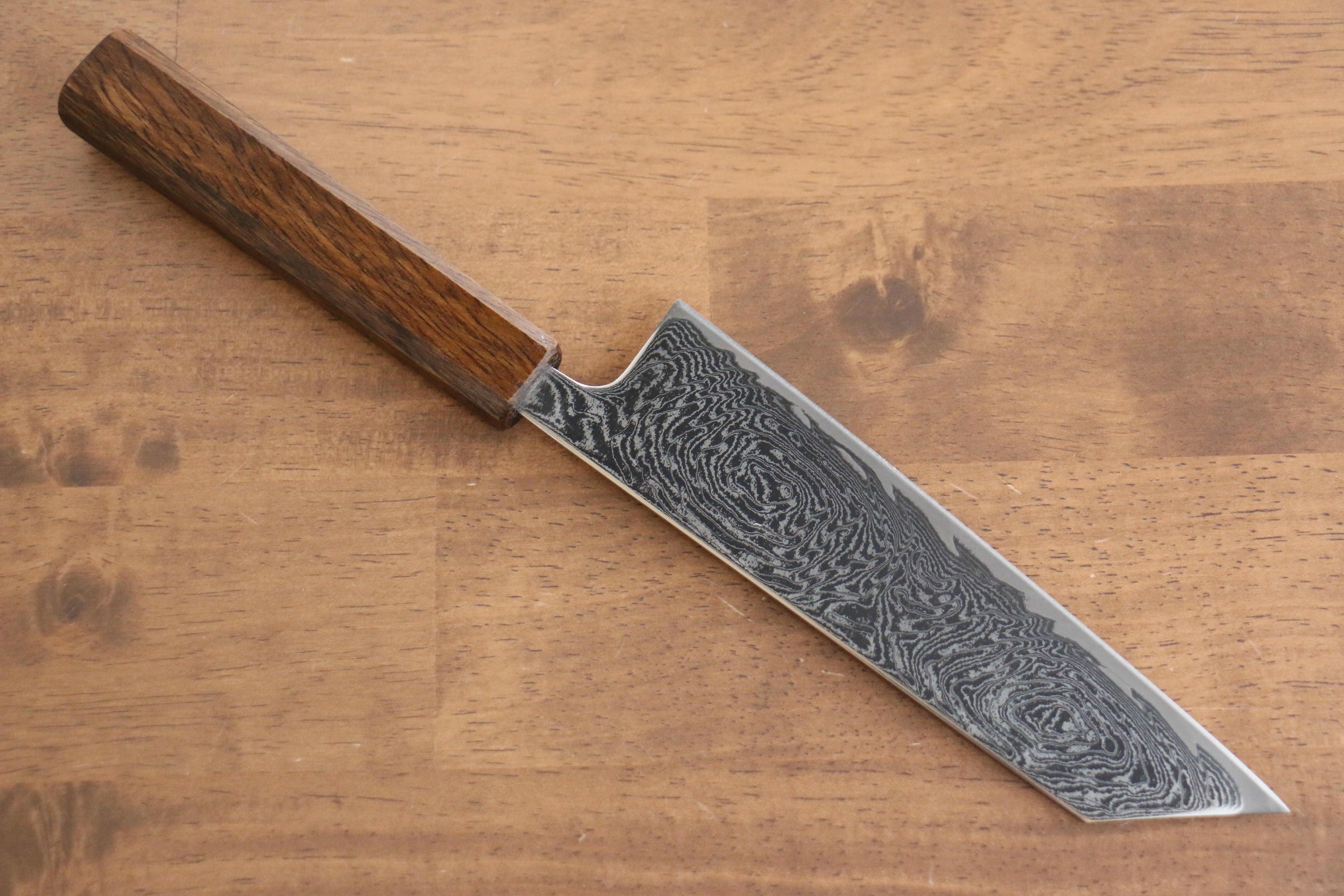 Seisuke Nami AUS10 Mirrored Finish Damascus Bunka 180mm Oak Handle - Japanny - Best Japanese Knife