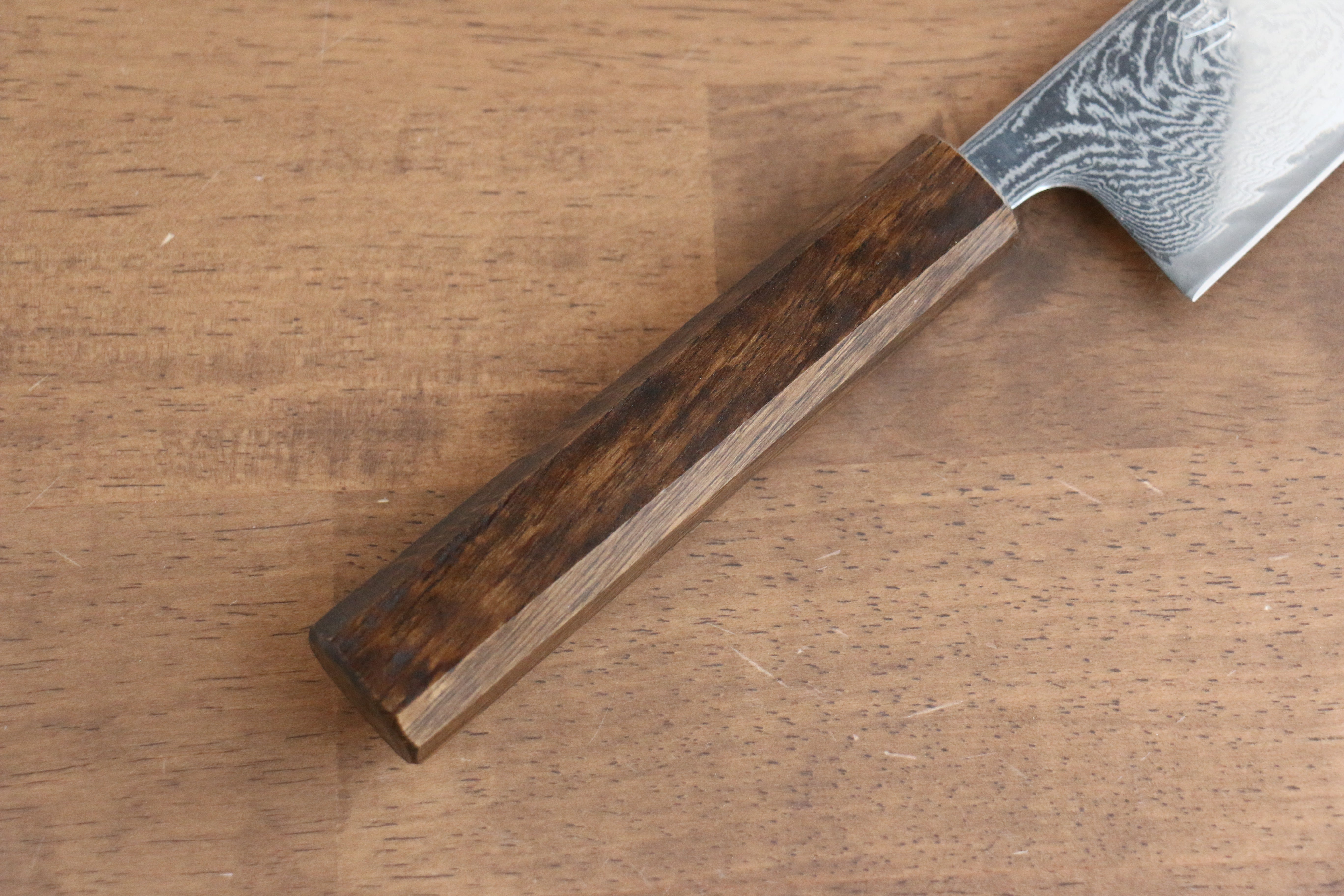 Seisuke Nami AUS10 Mirrored Finish Damascus Bunka 180mm Oak Handle - Japanny - Best Japanese Knife