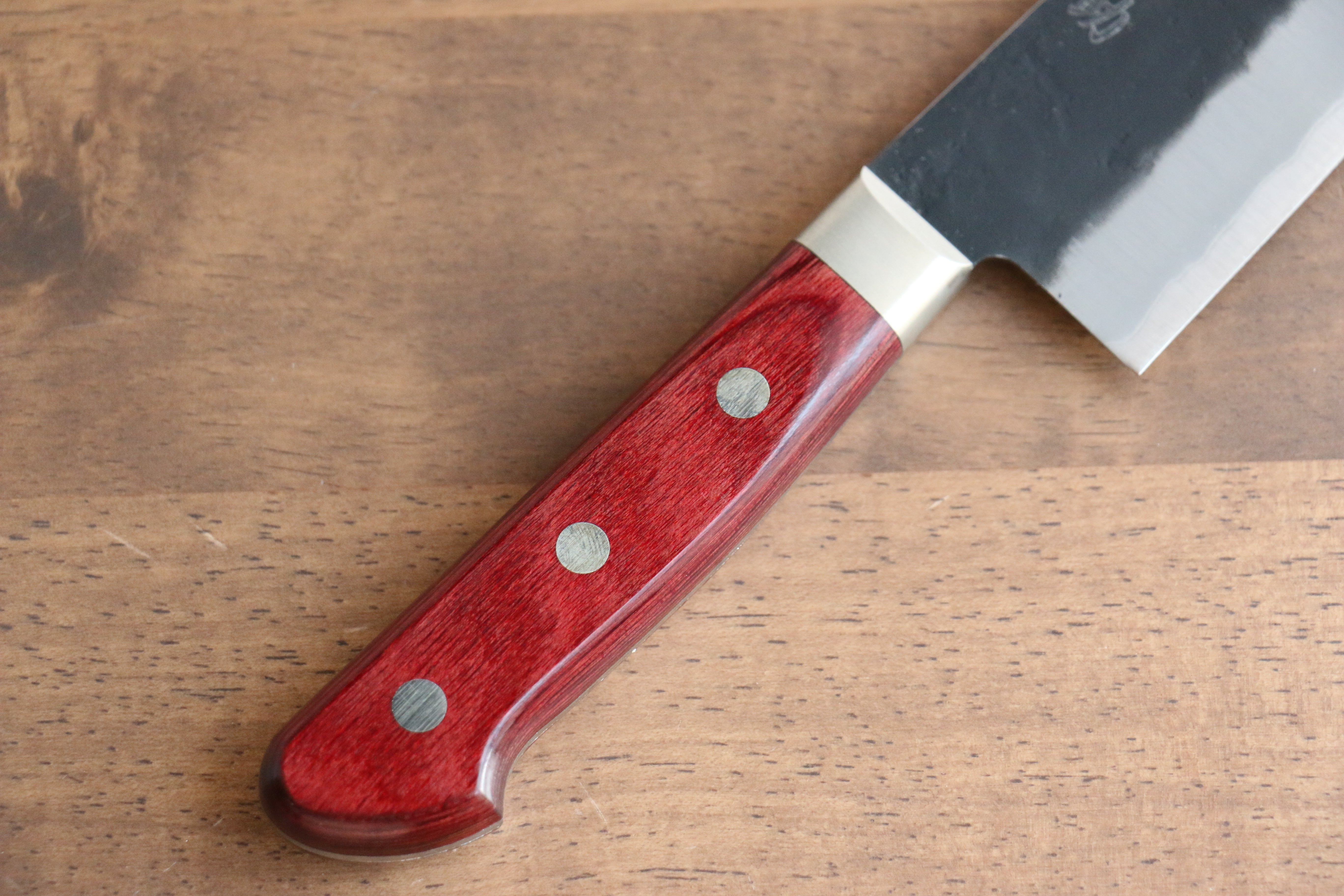 Seisuke Kuronashi Blue Super Nashiji Kurouchi Gyuto 210mm Red Pakka wood Handle - Japanny - Best Japanese Knife