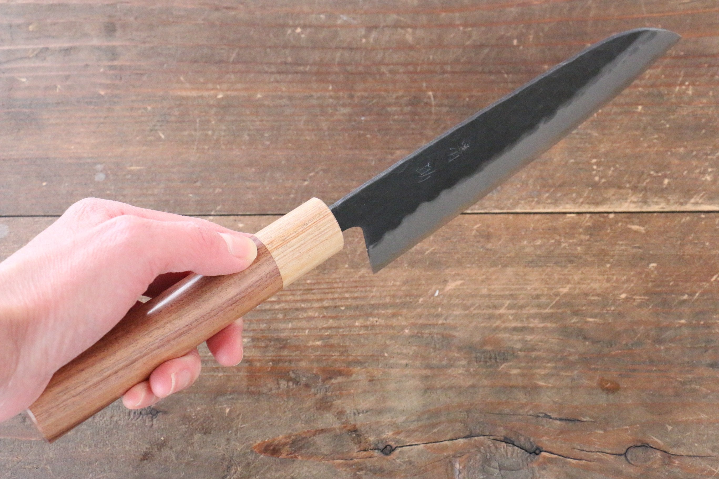 Seisuke Kokubyaku Blue Super Hammered Santoku 165mm Morado Handle - Japanny - Best Japanese Knife