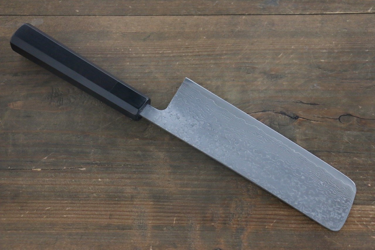Shigeki Tanaka SG2 Damascus Nakiri 165mm Ebony Wood Handle - Japanny - Best Japanese Knife