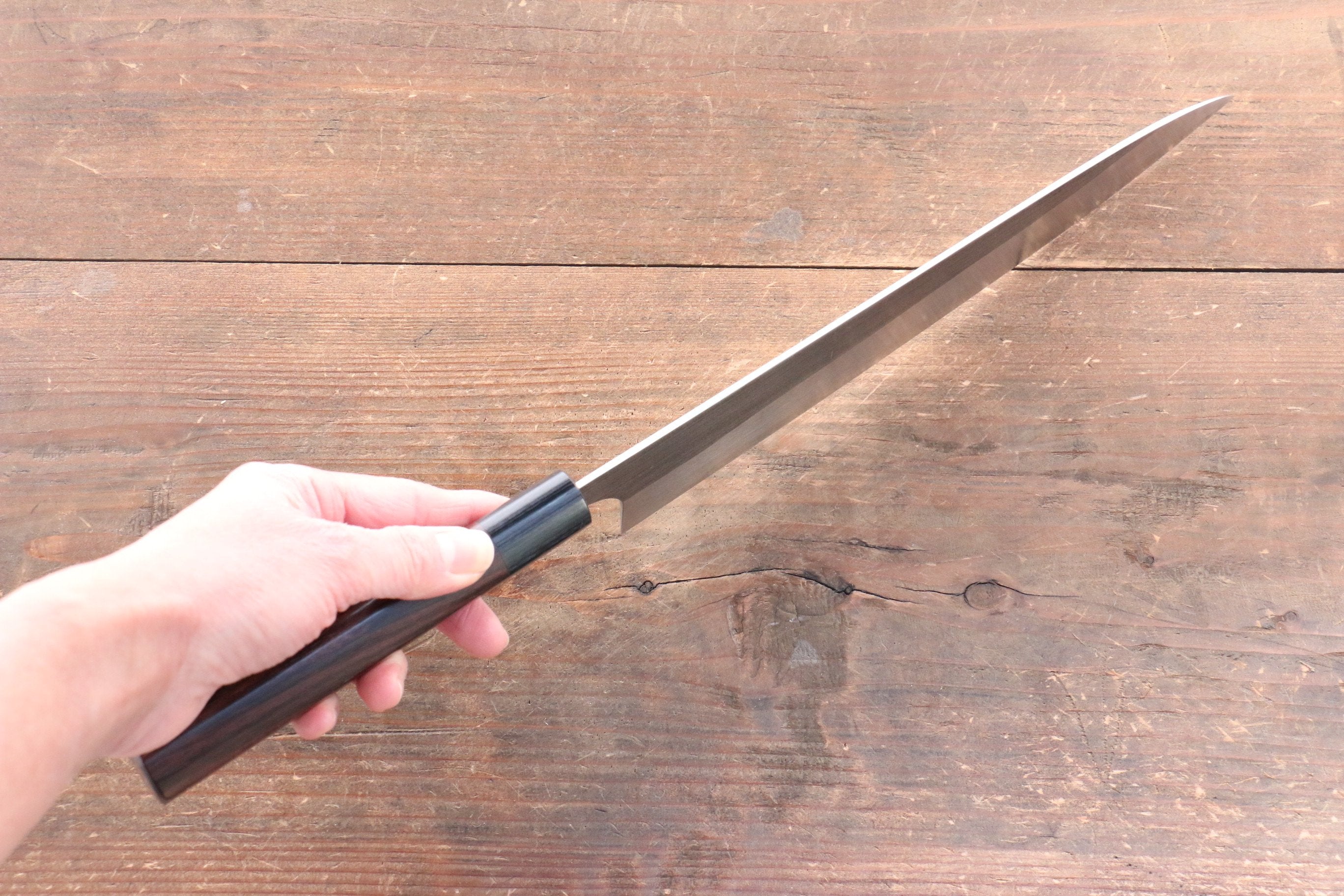 Shungo Ogata SG2 Kurouchi Black Finished Sujihiki 240mm Shitan Handle - Japanny - Best Japanese Knife