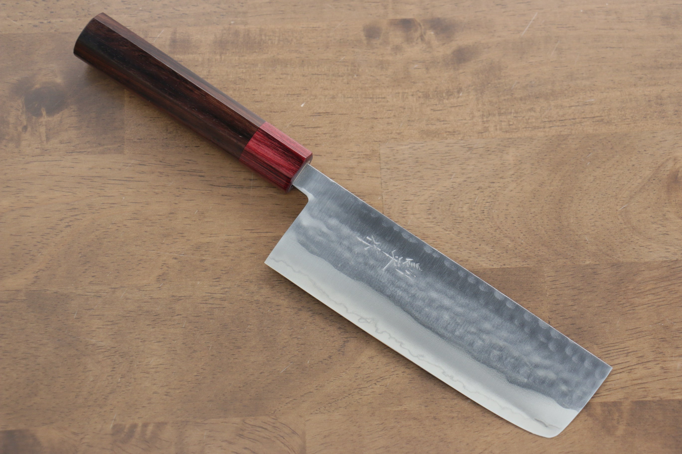 Kunihira VG1 Hammered Nakiri 165mm Shitan (ferrule: Red Pakka wood) Handle - Japanny - Best Japanese Knife