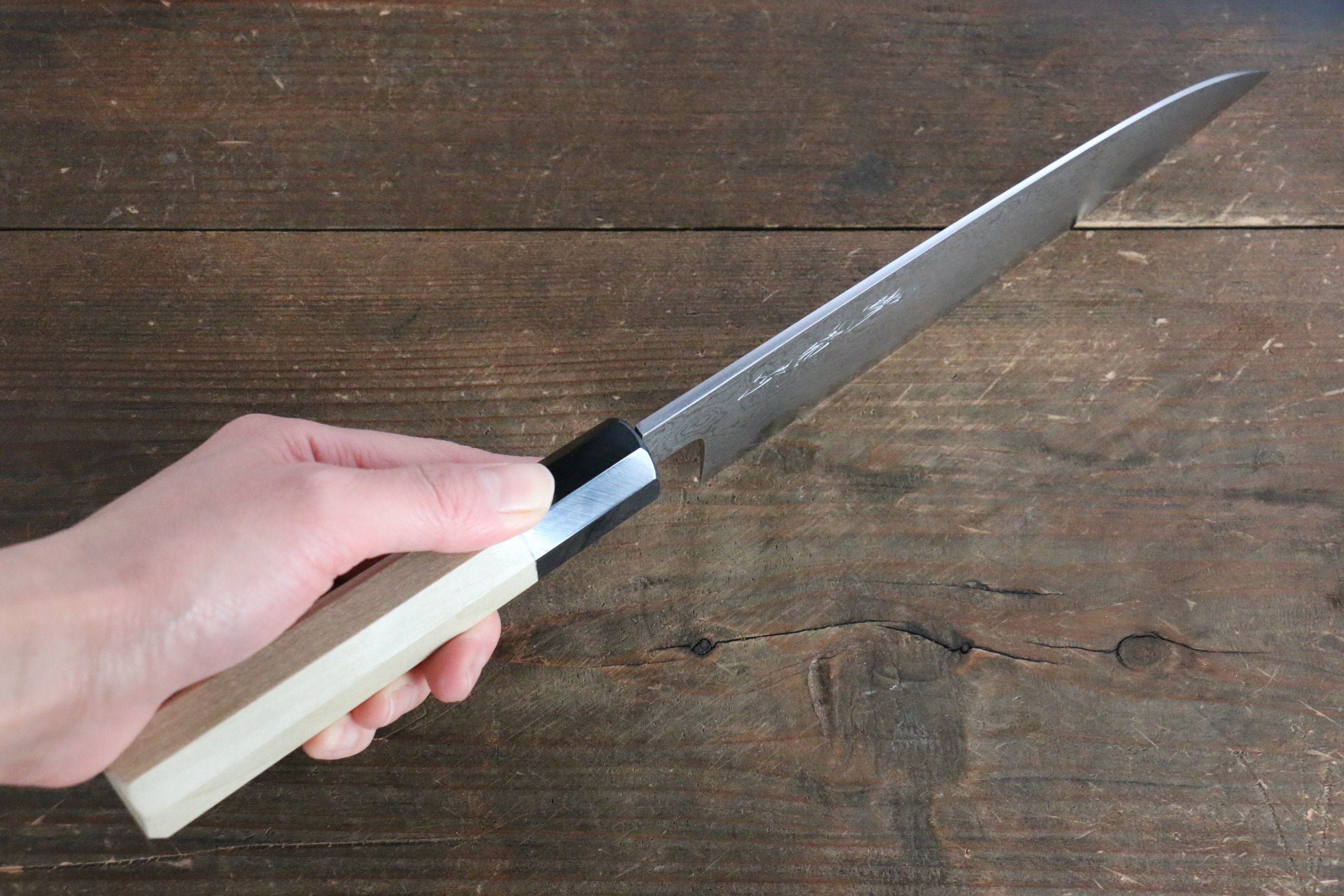 Kikumori Blue Steel No.1 Damascus Santoku 180mm with Magnolia Handle - Japanny - Best Japanese Knife
