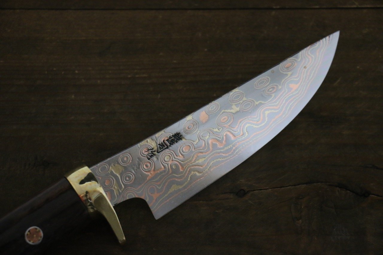 Tsukasa Hinoura Blue Steel No.2 Colored Damascus Hunter Knife Japanese Chef Knife 135mm - Japanny - Best Japanese Knife