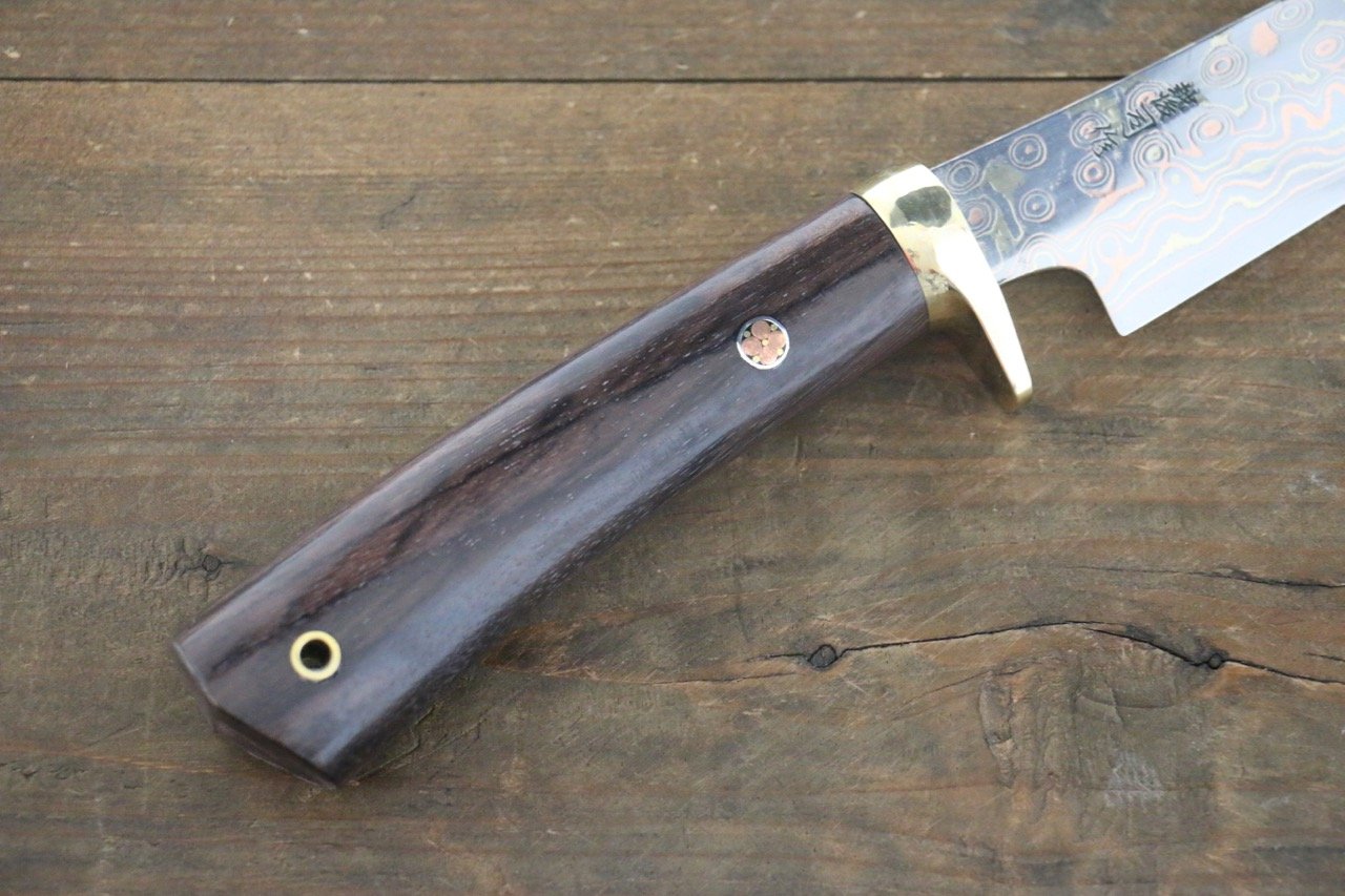 Tsukasa Hinoura Blue Steel No.2 Colored Damascus Hunter Knife Japanese Chef Knife 135mm - Japanny - Best Japanese Knife
