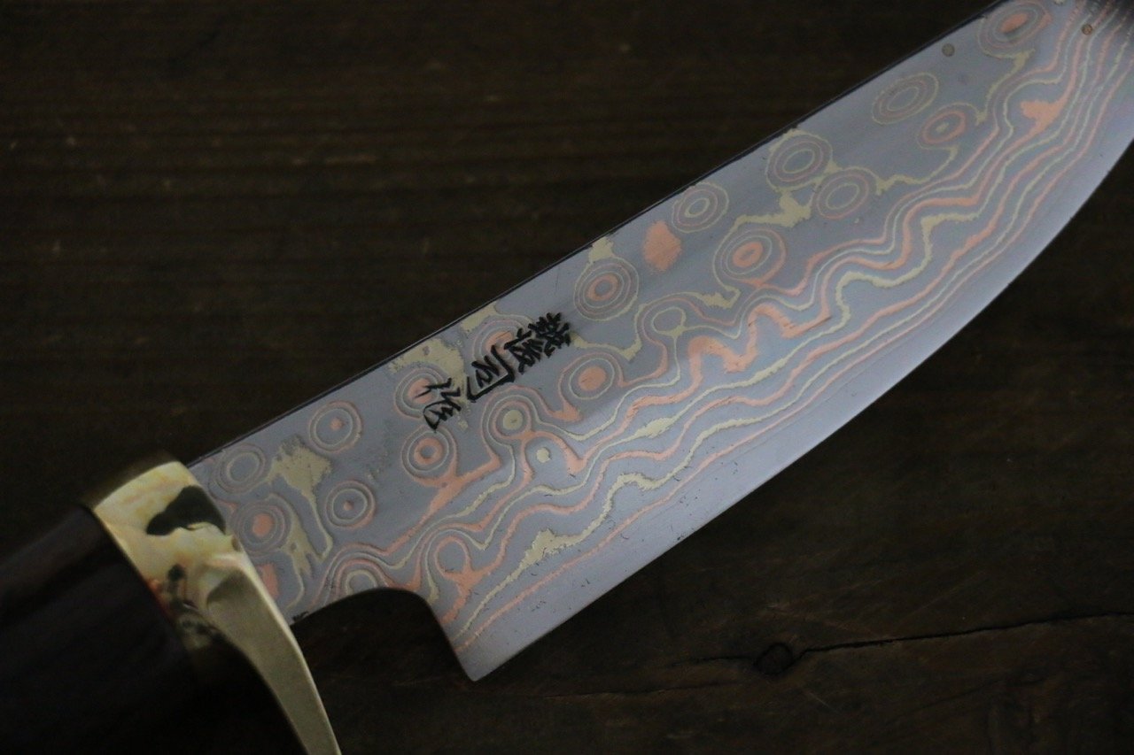 Tsukasa Hinoura Blue Steel No.2 Colored Damascus Hunter Knife Japanese Chef Knife 135mm - Japanny - Best Japanese Knife
