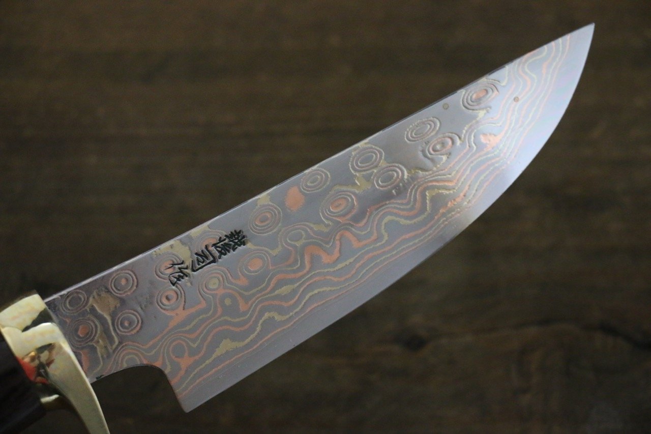 Tsukasa Hinoura Blue Steel No.2 Colored Damascus Hunter Knife Japanese Chef Knife 135mm - Japanny - Best Japanese Knife