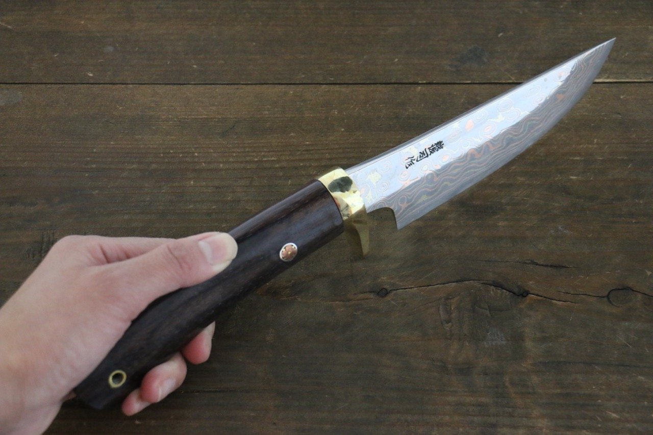 Tsukasa Hinoura Blue Steel No.2 Colored Damascus Hunter Knife Japanese Chef Knife 135mm - Japanny - Best Japanese Knife