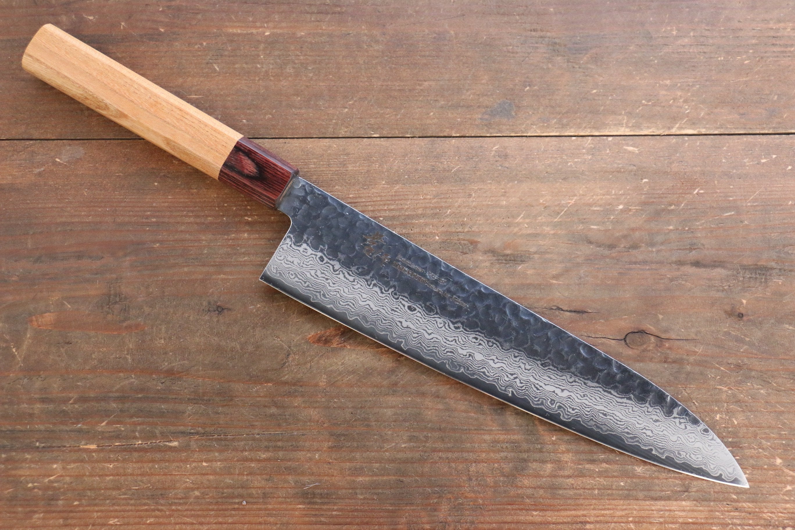 Sakai Takayuki VG10 33 Layer Damascus Japanese Chef Knife Sujihiki 240mm, Gyuto 240mm& Petty 150mm Set with Keyaki Handle(Japanese Elm) - Japanny - Best Japanese Knife