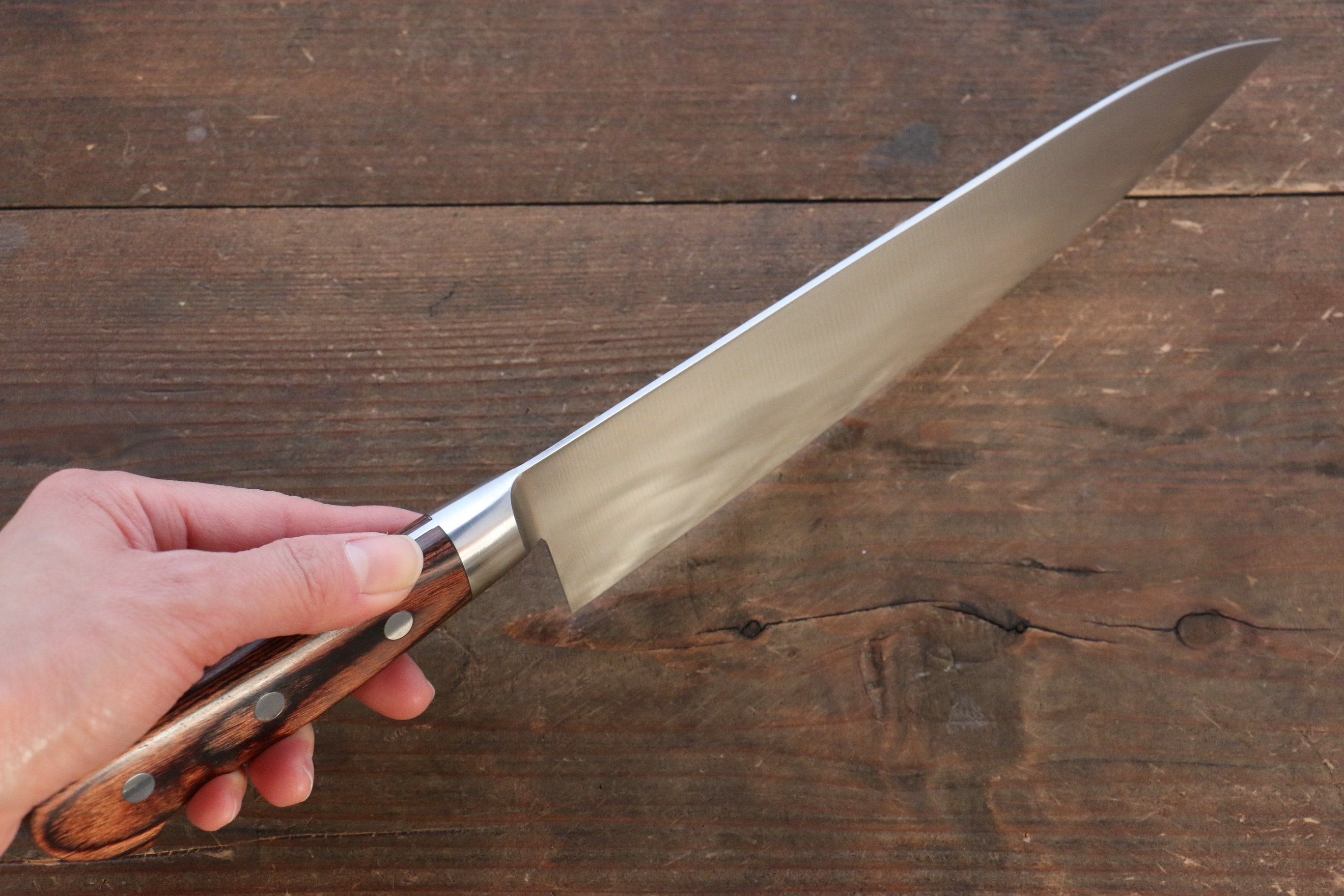 Iseya Molybdenum Steel Petty Japanese Chef Knife 120mm & Gyuto Knife 210mm with Mahogany Packer wood Handle Set (Ferrel : Stainless Steel) - Japanny - Best Japanese Knife