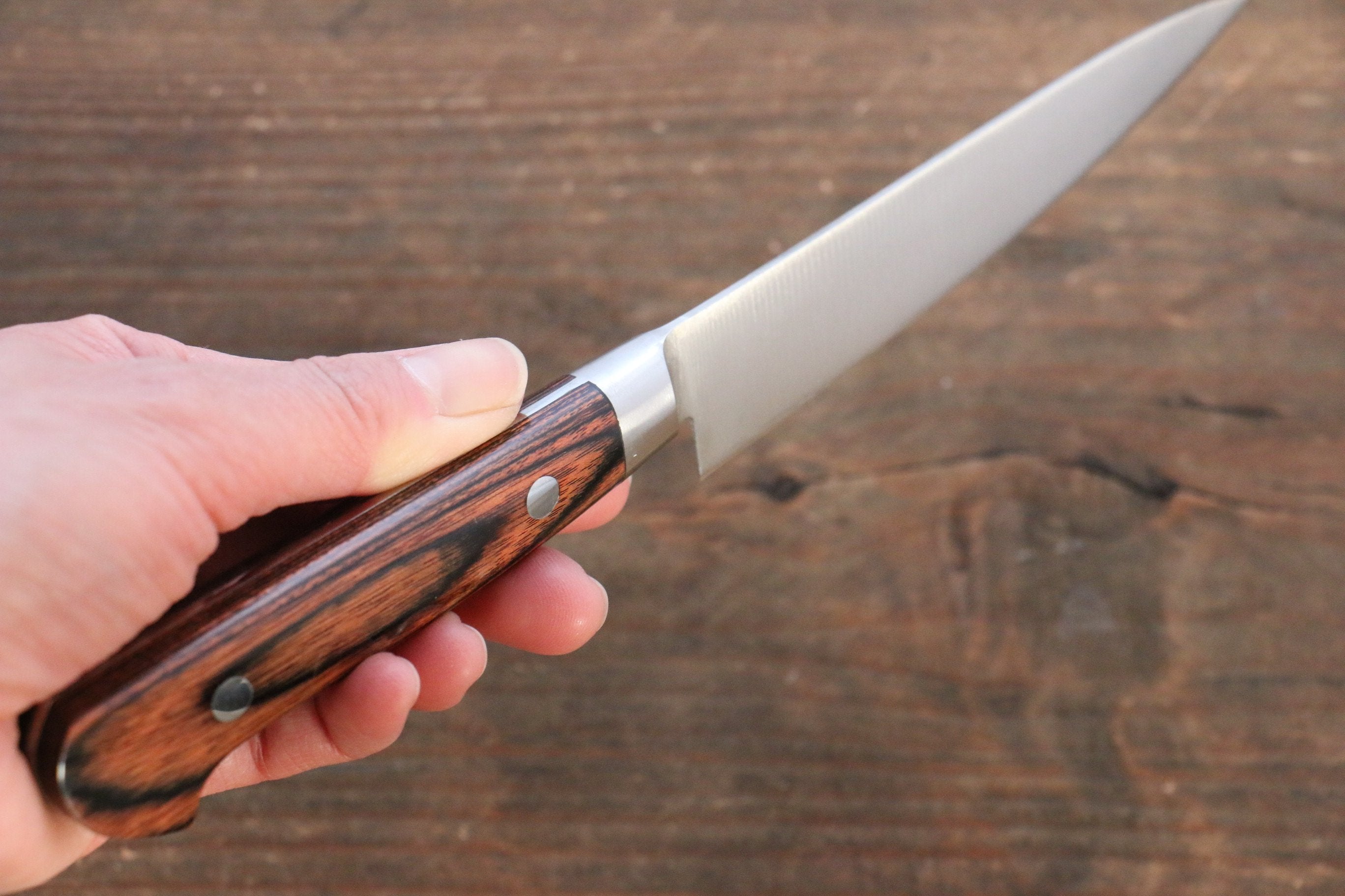 Iseya Molybdenum Steel Petty Japanese Chef Knife 120mm & Gyuto Knife 210mm with Mahogany Packer wood Handle Set (Ferrel : Stainless Steel) - Japanny - Best Japanese Knife