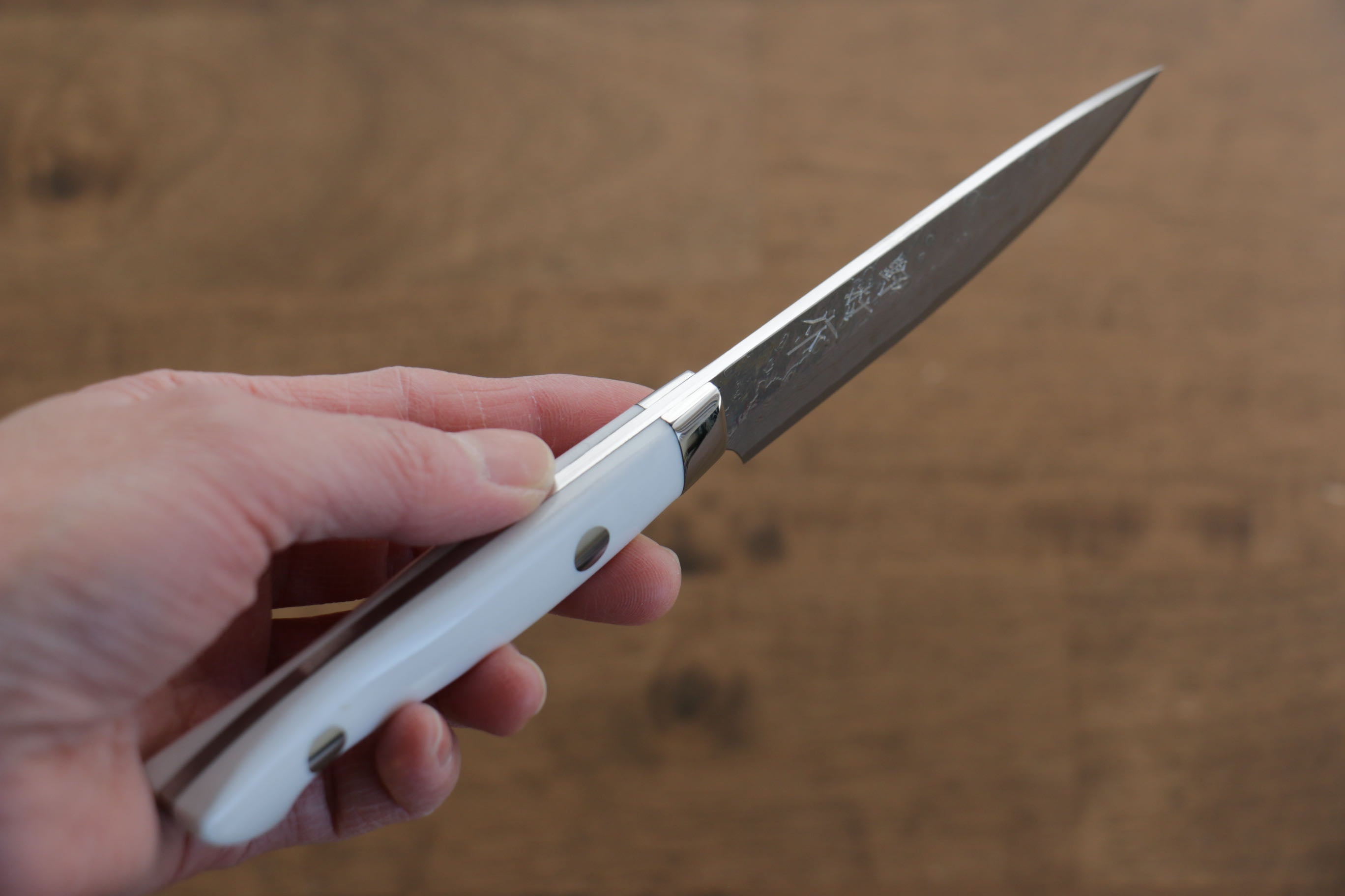 Kazuo Nomura VG10 Damascus Petty-Utility 100mm White Stone Handle - Japanny - Best Japanese Knife