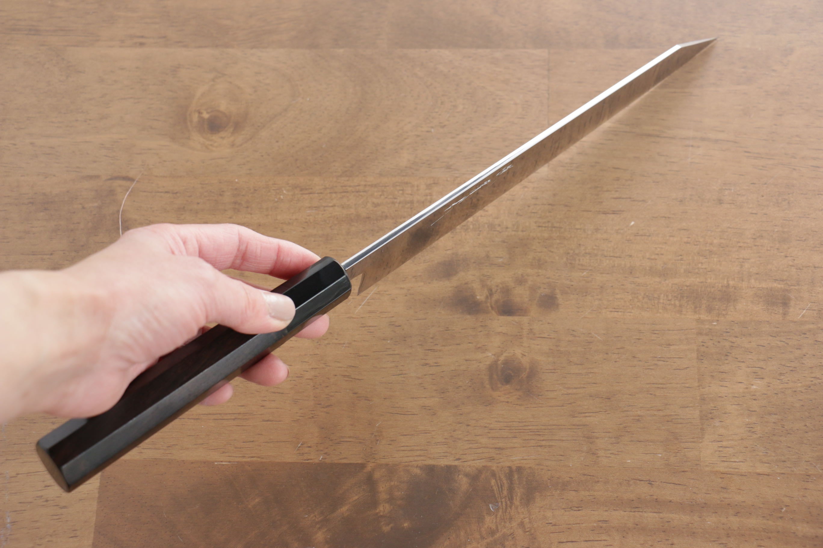 Jikko Honyaki White Steel No.3 Mirrored Finish Kiritsuke Gyuto 210mm Ebony Wood Handle - Japanny - Best Japanese Knife