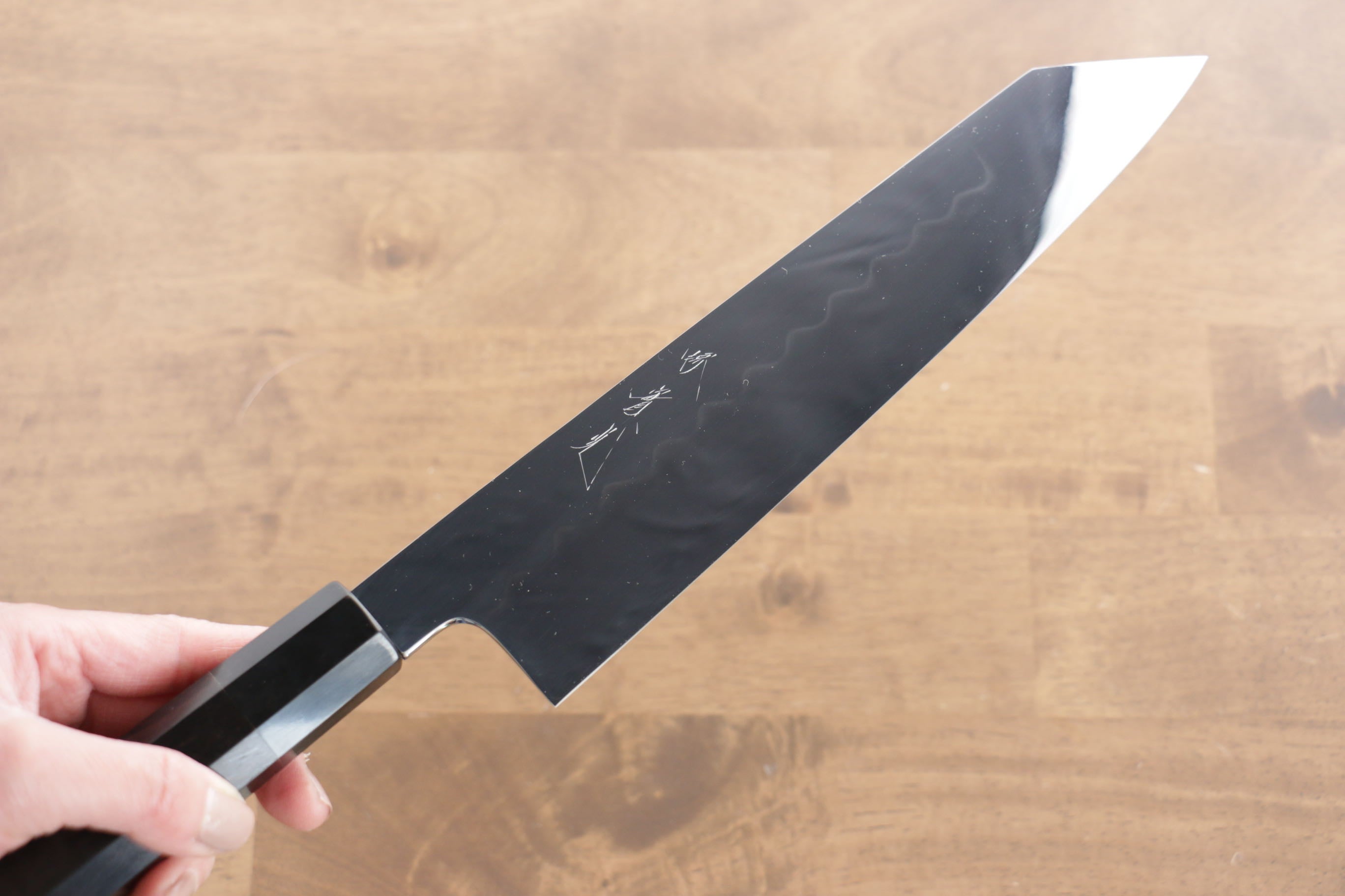 Jikko Honyaki White Steel No.3 Mirrored Finish Kiritsuke Gyuto 240mm Ebony Wood Handle - Japanny - Best Japanese Knife