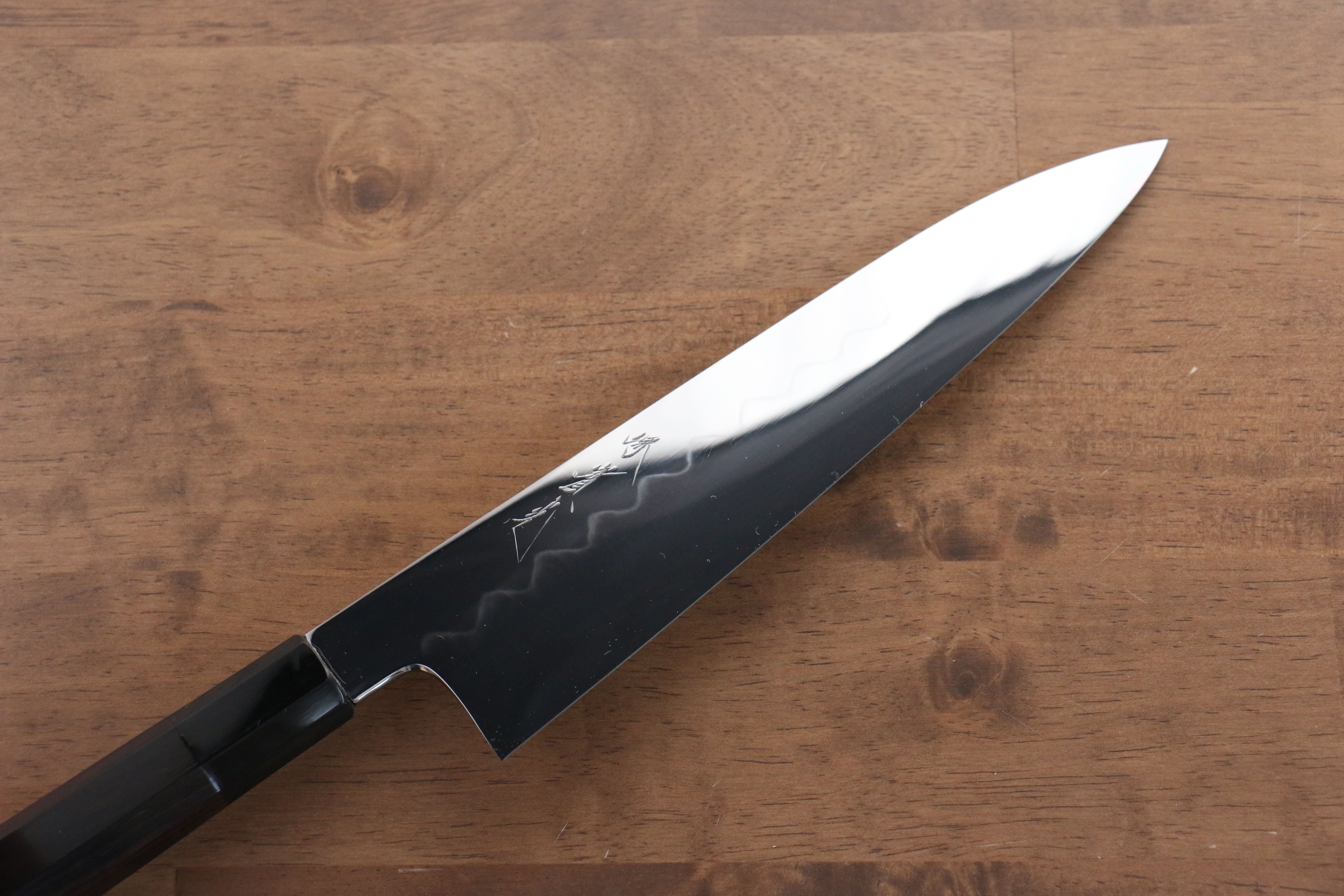 Jikko Honyaki White Steel No.3 Mirrored Finish Gyuto 210mm Ebony Wood Handle - Japanny - Best Japanese Knife