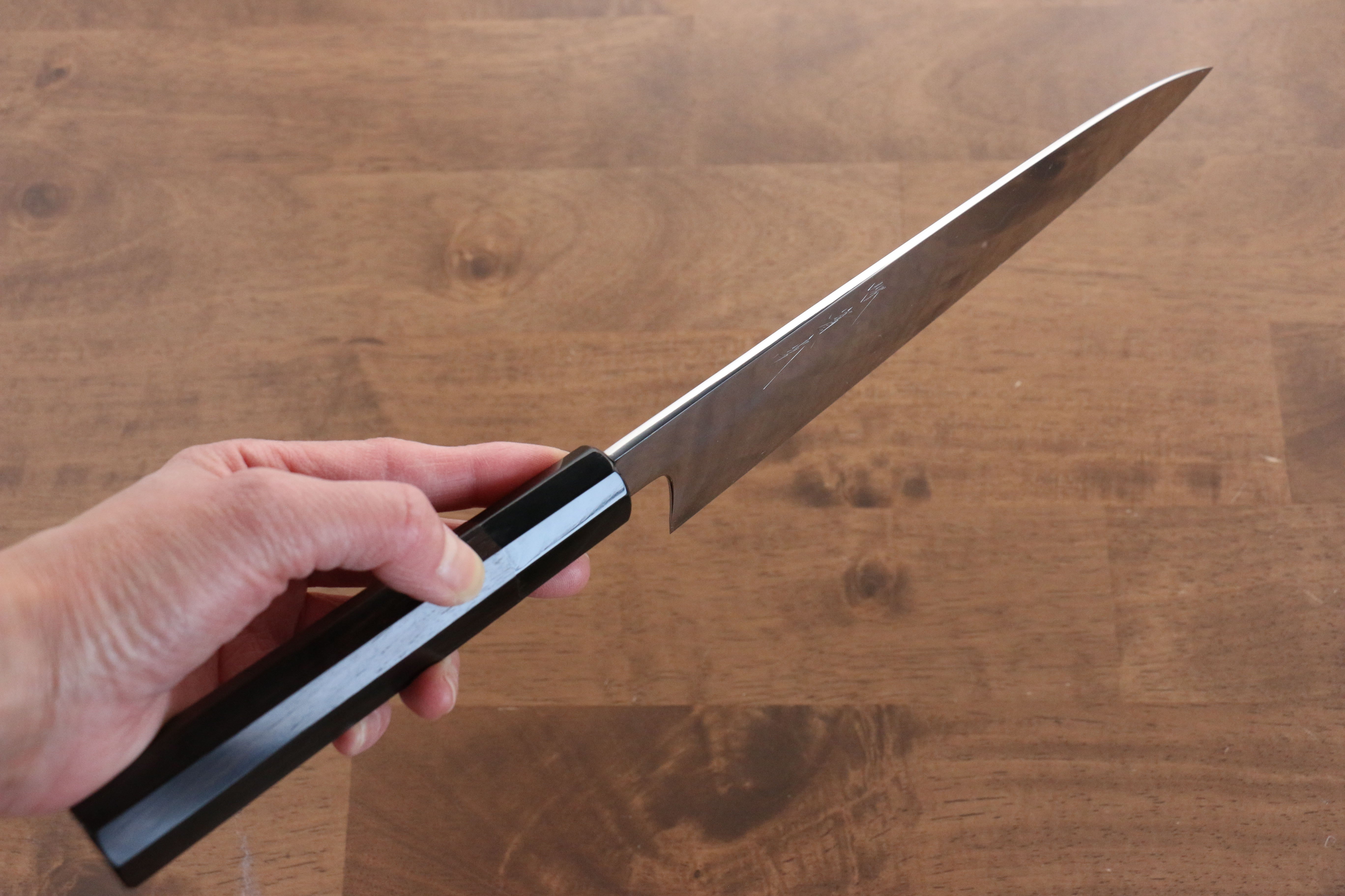 Jikko Honyaki White Steel No.3 Mirrored Finish Gyuto 210mm Ebony Wood Handle - Japanny - Best Japanese Knife