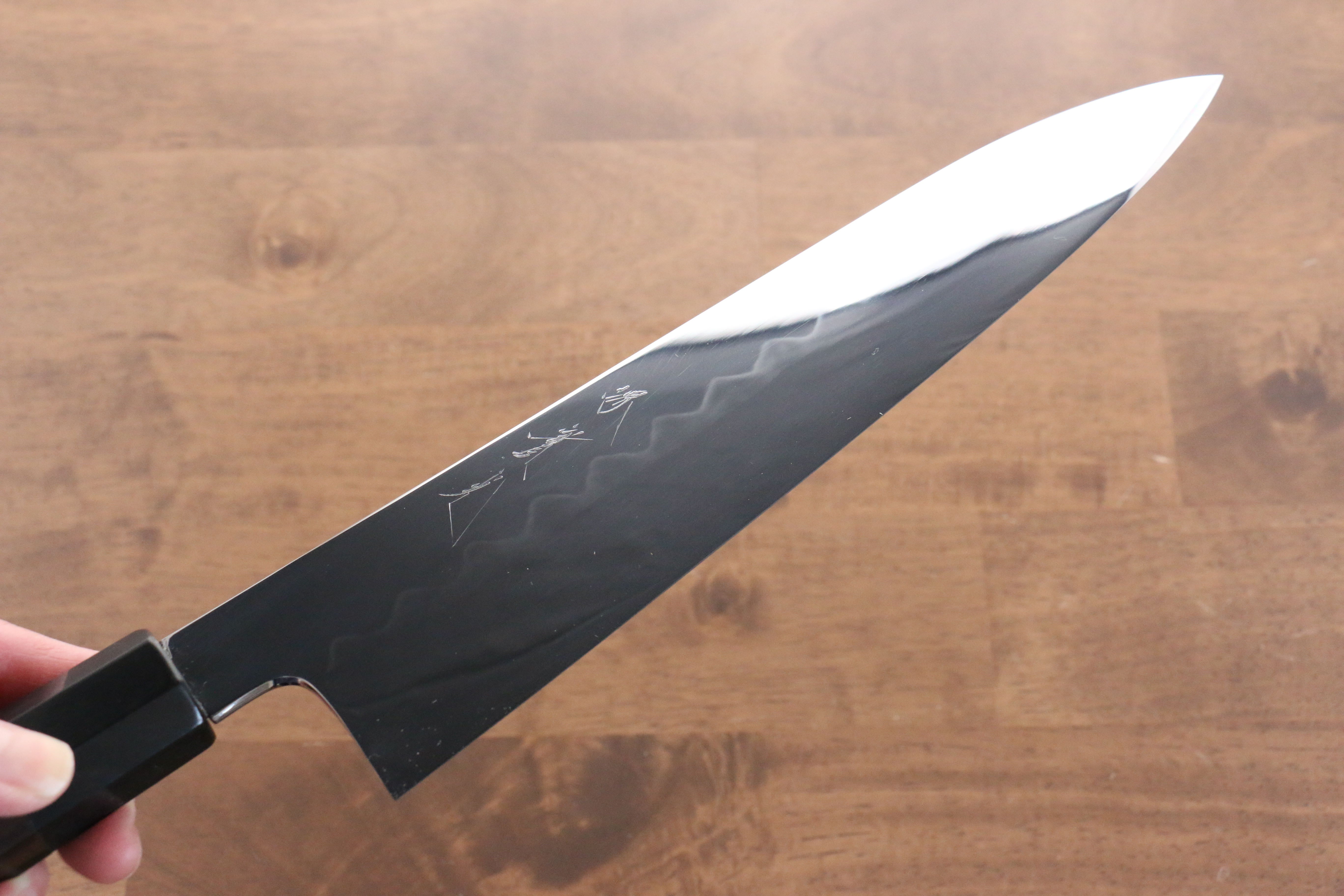 Jikko Honyaki White Steel No.3 Mirrored Finish Gyuto 240mm Ebony Wood Handle - Japanny - Best Japanese Knife