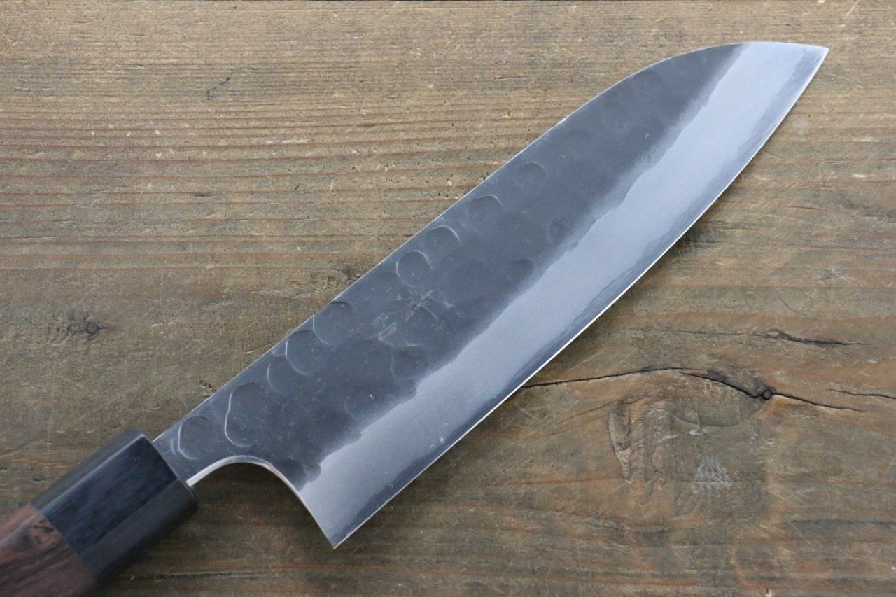 Seisuke Blue Steel No.2 Hammered Kurouchi Santoku 165mm Shitan Handle - Japanny - Best Japanese Knife