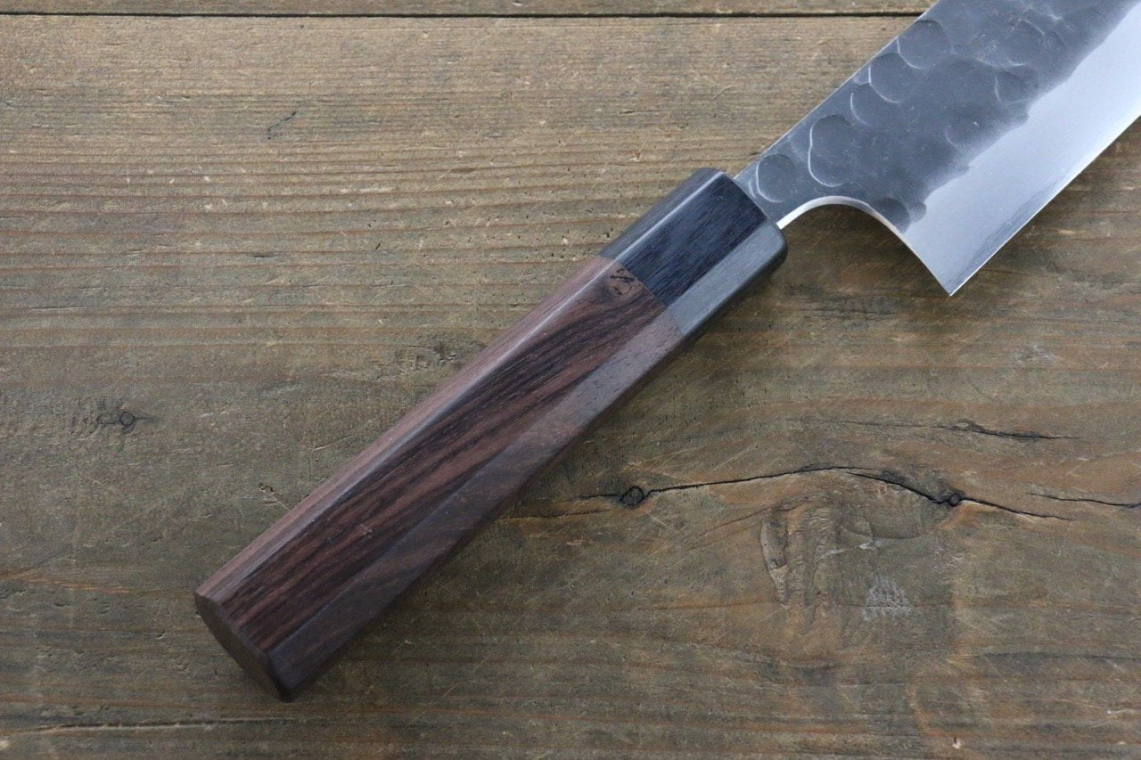 Seisuke Blue Steel No.2 Hammered Kurouchi Santoku 165mm Shitan Handle - Japanny - Best Japanese Knife