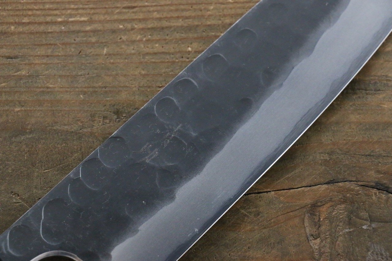 Seisuke Blue Steel No.2 Hammered Kurouchi Santoku 180mm Shitan Handle - Japanny - Best Japanese Knife