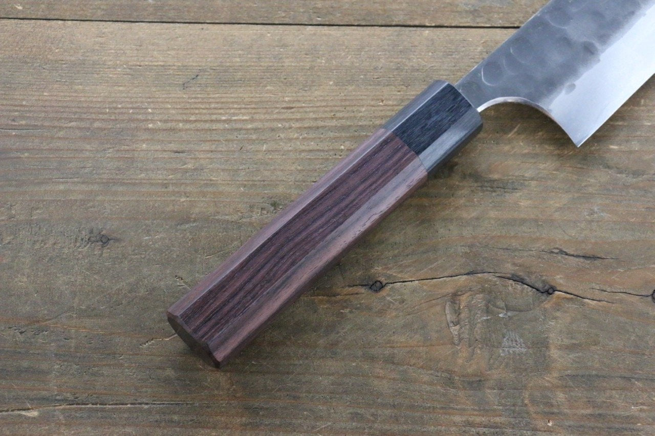 Seisuke Blue Steel No.2 Hammered Kurouchi Gyuto 210mm Shitan Handle - Japanny - Best Japanese Knife