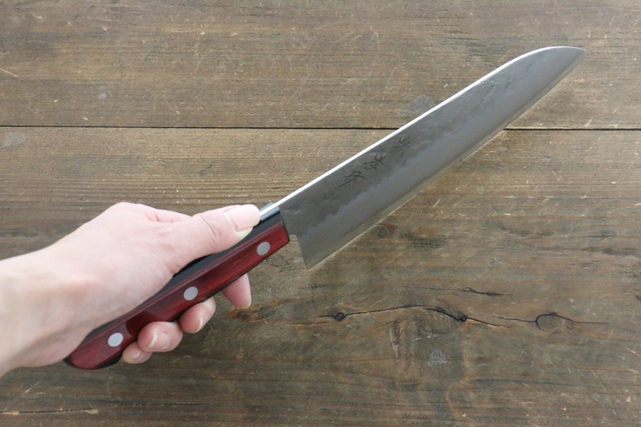 Sakai Takayuki Silver Steel No.3 Santoku 180mm Red Pakka wood Handle - Japanny - Best Japanese Knife
